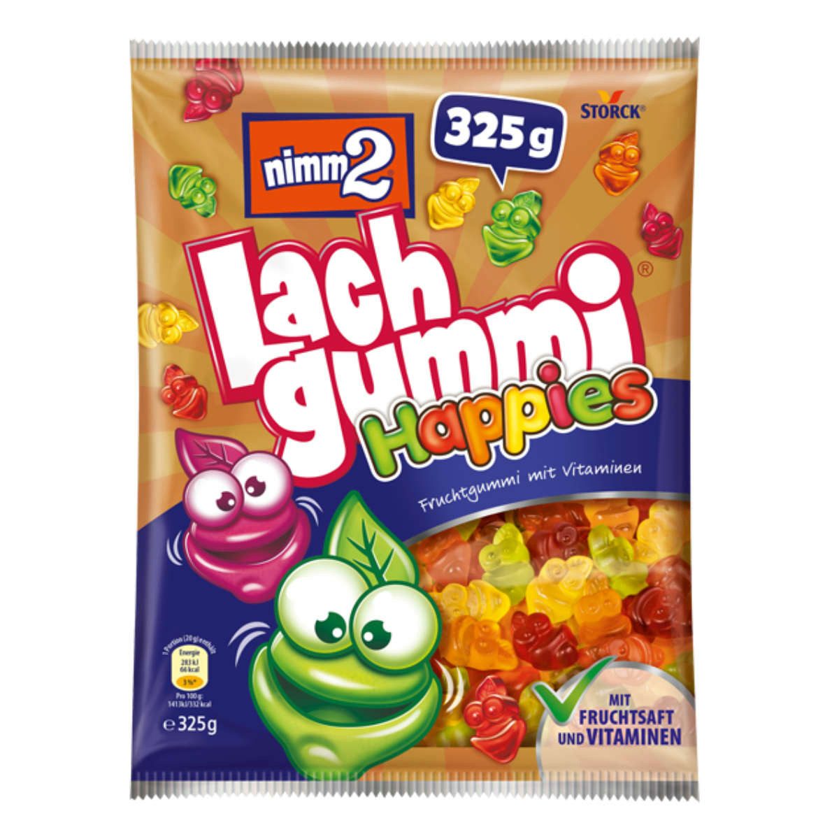 NIMM2 Süßigkeit, Storck Nimm2 Lachgummi Happies Fruchtgummi mit Vitaminen 325g