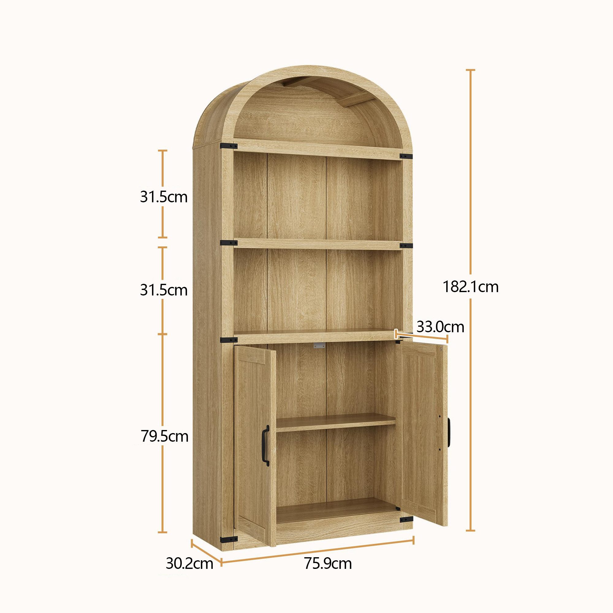 GarveeMore Bücherregal Bogenförmiges Bücherregal aus Holz mit Türen günstig online kaufen