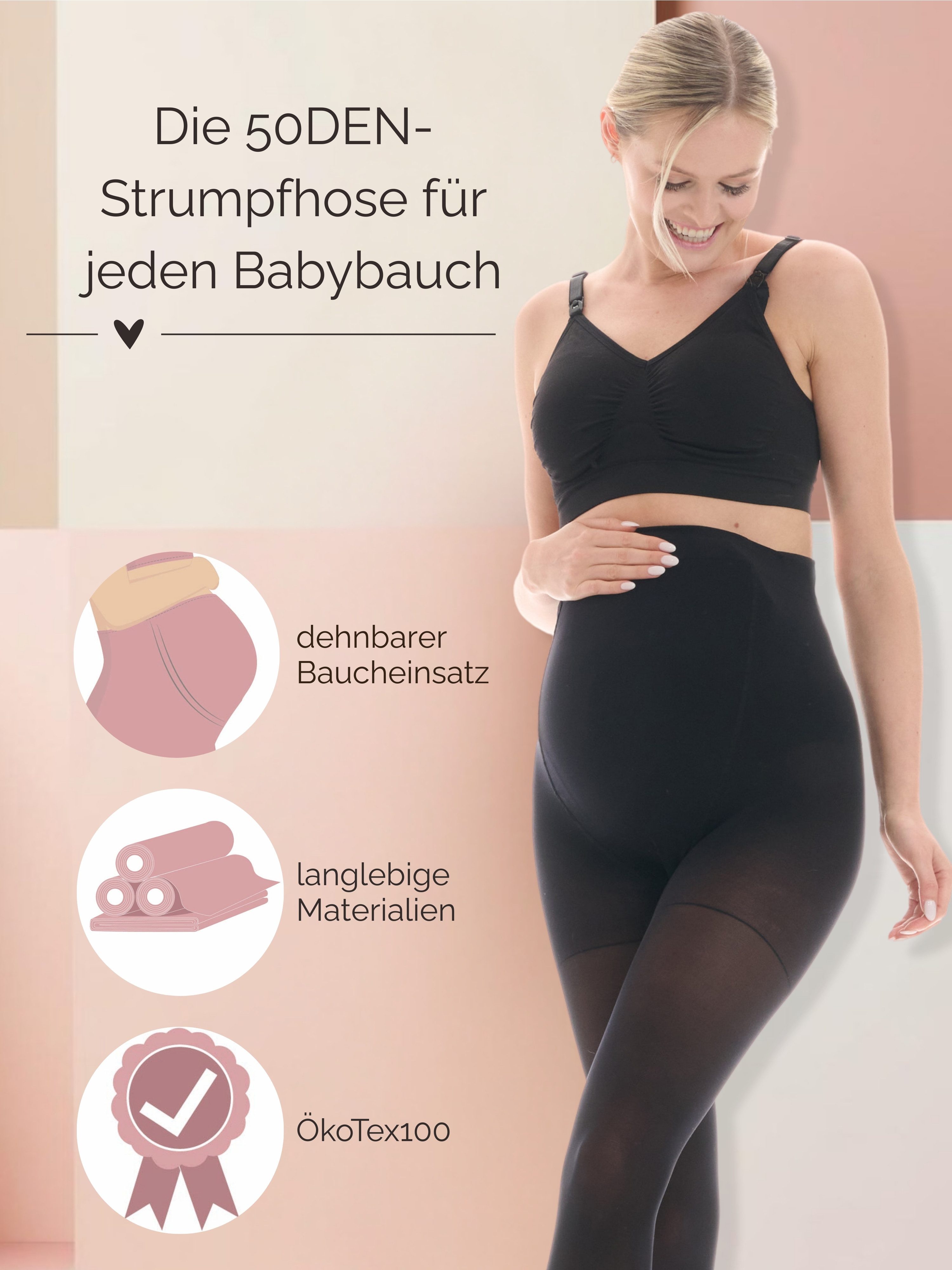 Herzmutter Umstandsstrumpfhose Schwangerschaftsstrumpfhose - Halb-Transparent 50 DEN (2 St. 2er-Pack) Matt-Soft