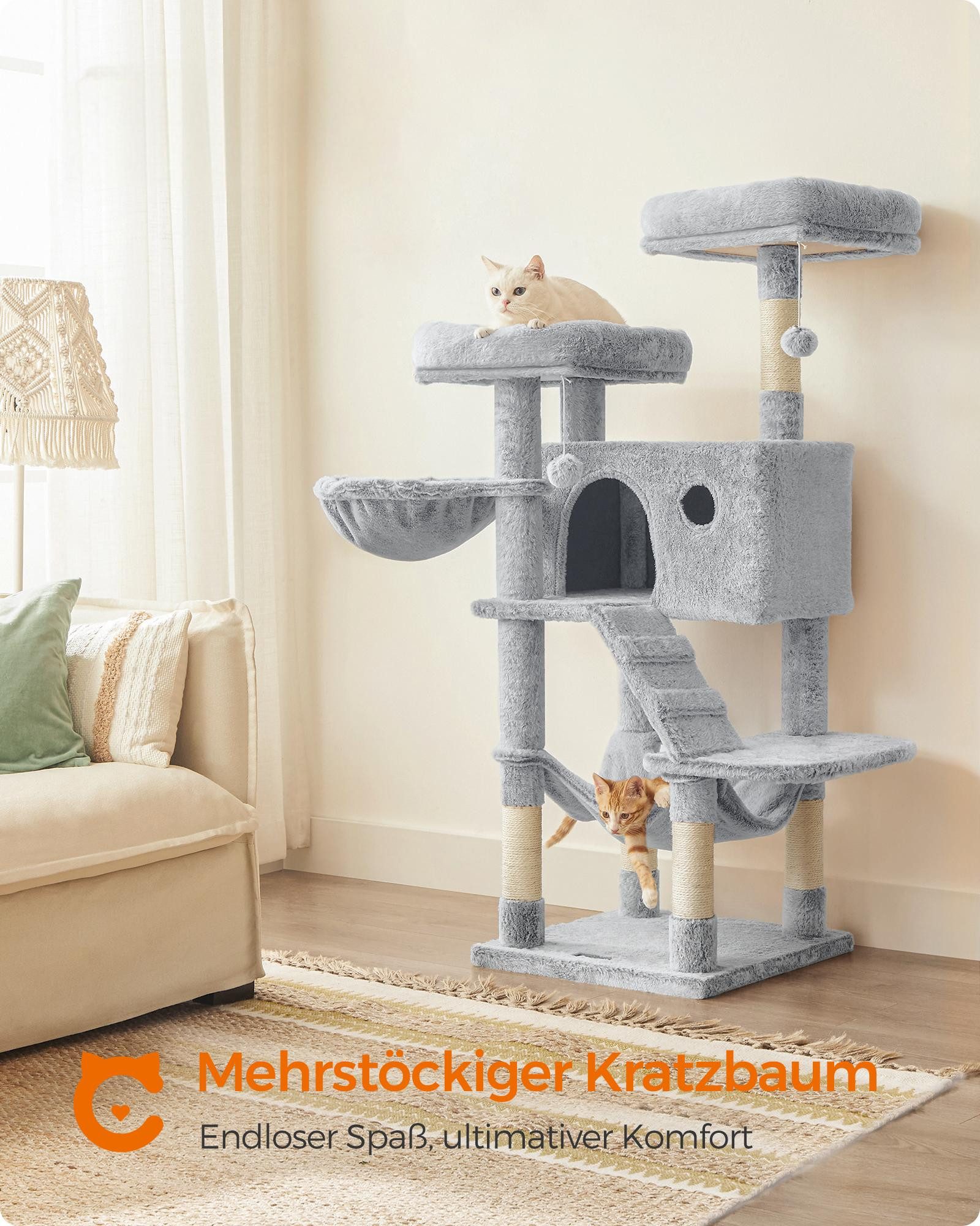 FEANDREA Kratzbaum Oberfläche aus 500 g/m² Plüsch, weichem Bezug, für große Katzen, 49x49x135cm