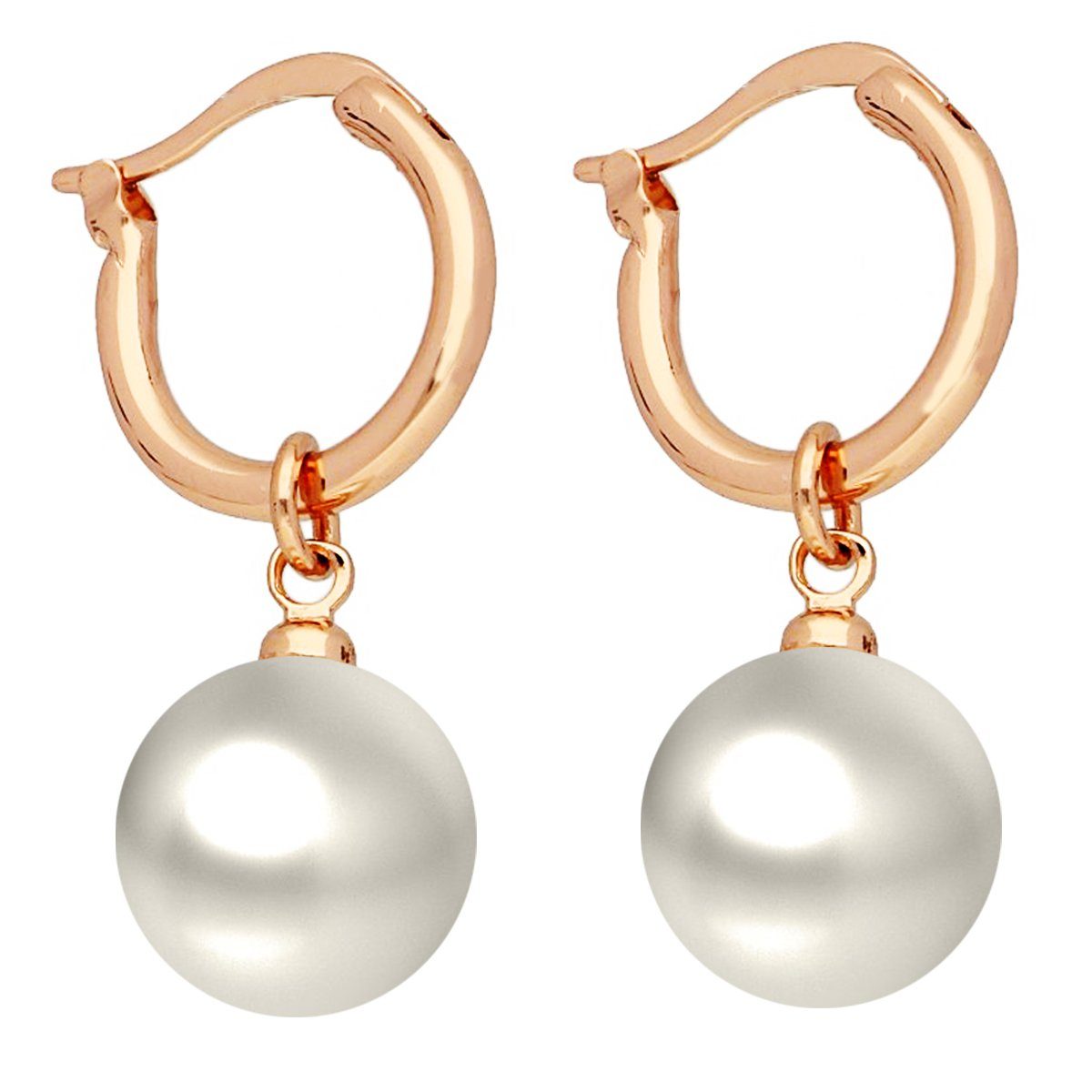 Paar Creolen Damen Perlenohrringe Creolen Ohrringe Hängend mit Perlen Rosegold Rund