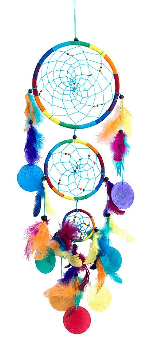 Saraswati Traumfänger Traumfänger Mobile mit 3 TF und Capiz Muscheln regenbogen Nylon 18x65