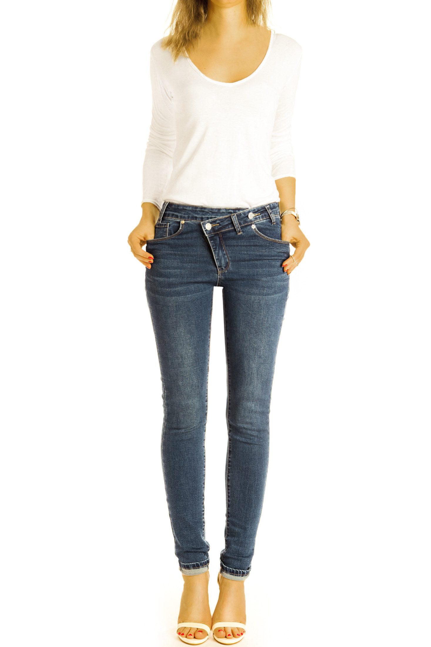 be styled Skinny-fit-Jeans Hüftjeans Skinny Jeans stretchige Röhrenjeanshose - Damen - j37k asymmetrischer Reißverschluss