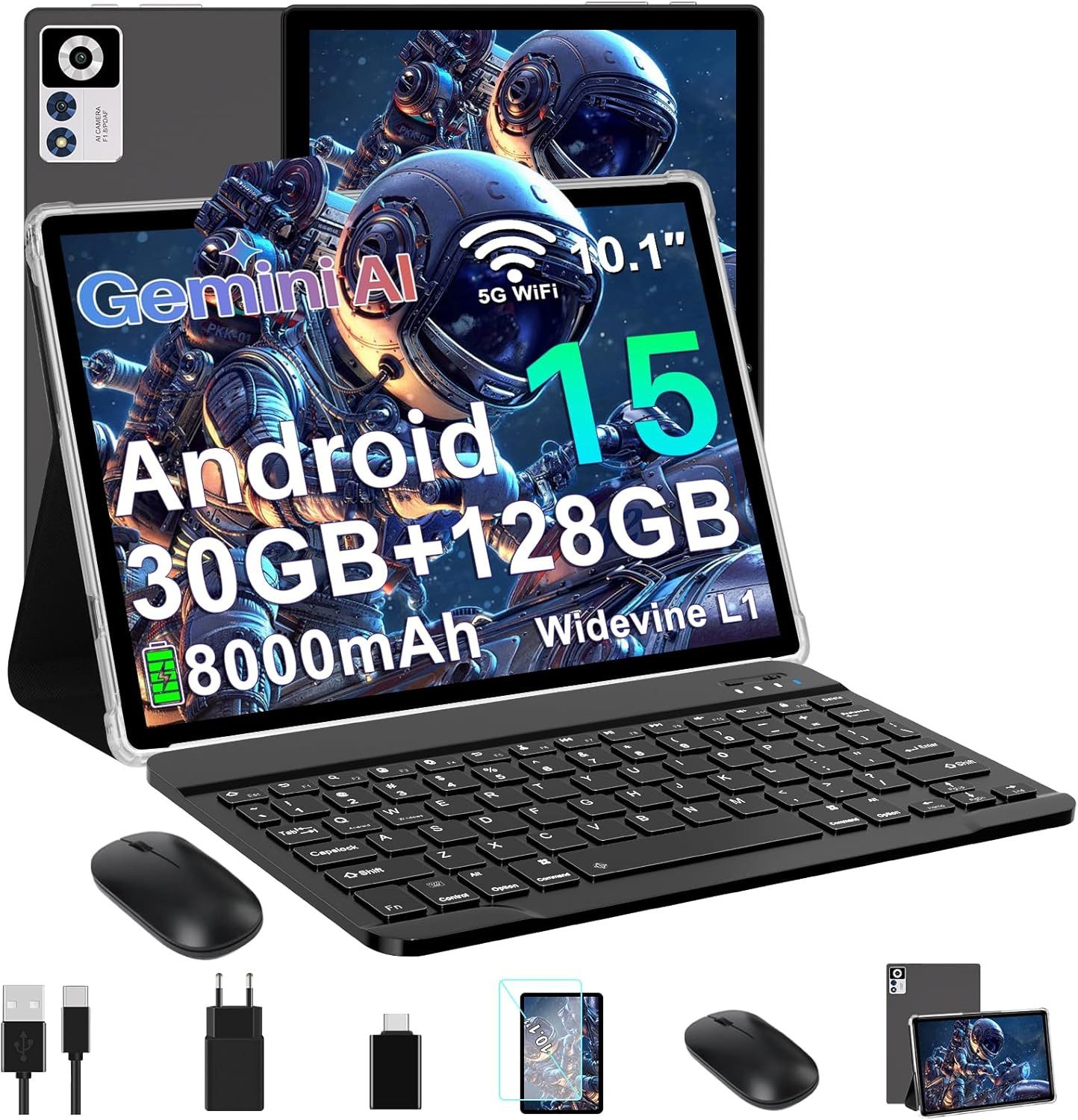 Zevelora Gemini AI 8 GB RAM 5G WLAN, Octa-Core 2.0GHz, Widevine L1 Gaming Tablet (10", 128 GB, Android 15, 5G WLAN, Mit den besten und erstaunlichsten Funktionen, attraktivem Design)