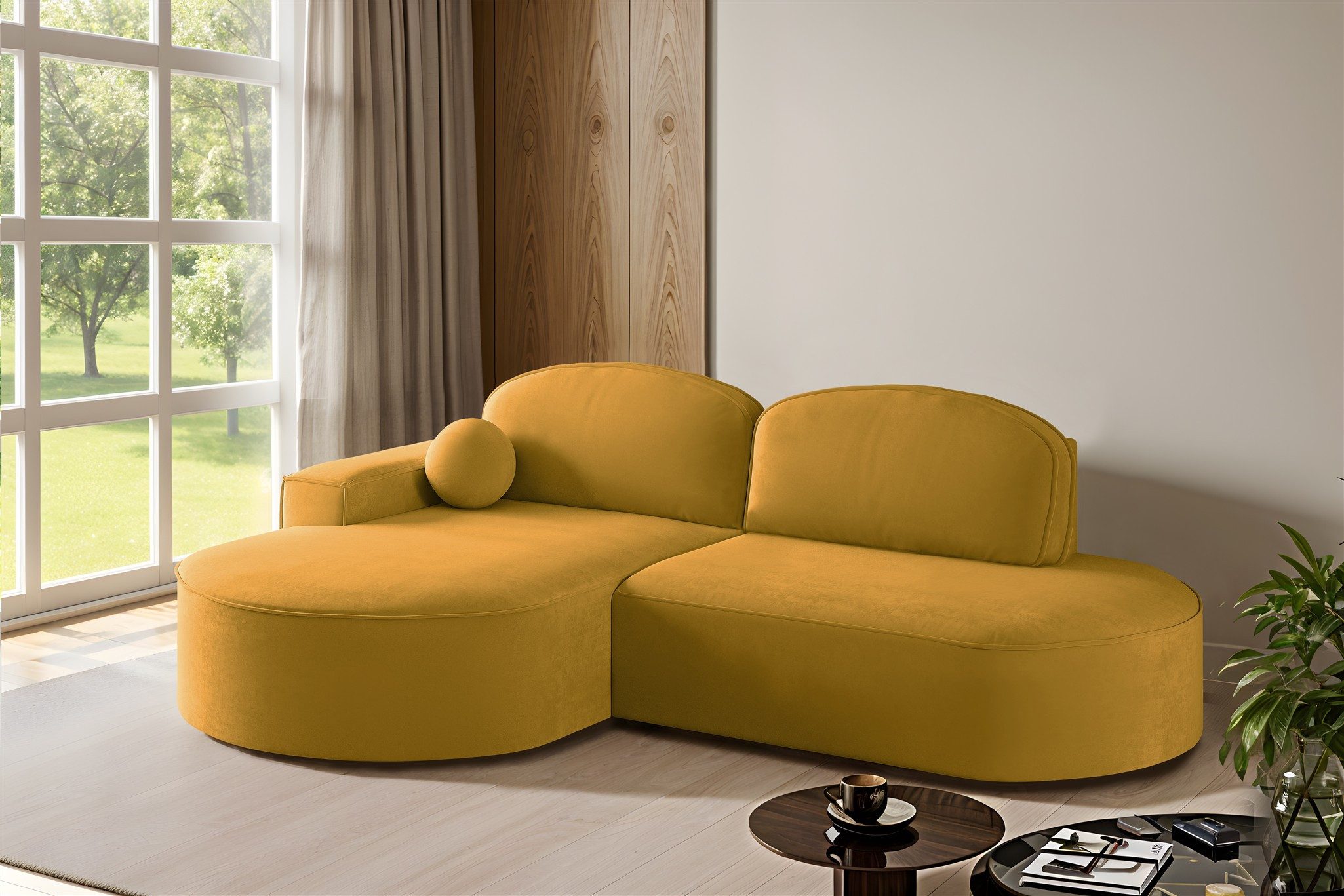 Fun Möbel Ecksofa Schlafsofa Sofa GIRONA mit Ottomane in Stoff Salvador, Rundumbezug