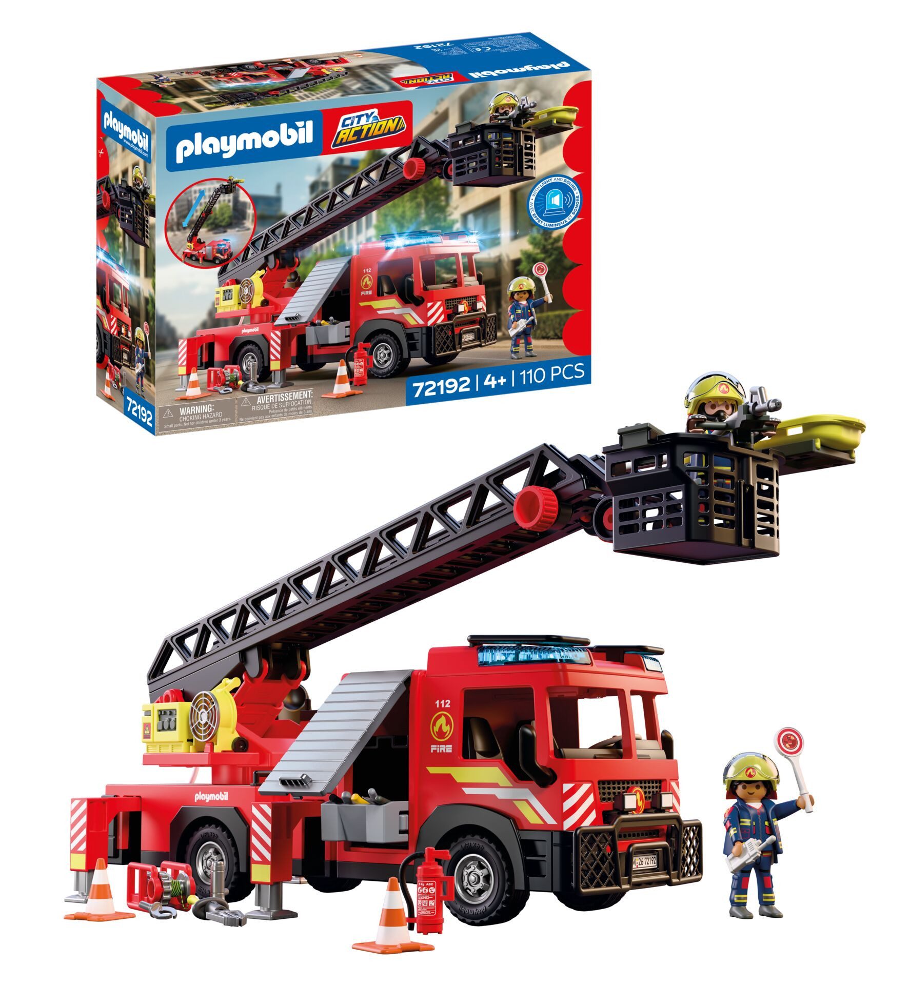 Playmobil® Feuerwehr-Leiterfahrzeug (72192), City Action Konstruktions-Spielset, mit Licht- und Soundeffekten