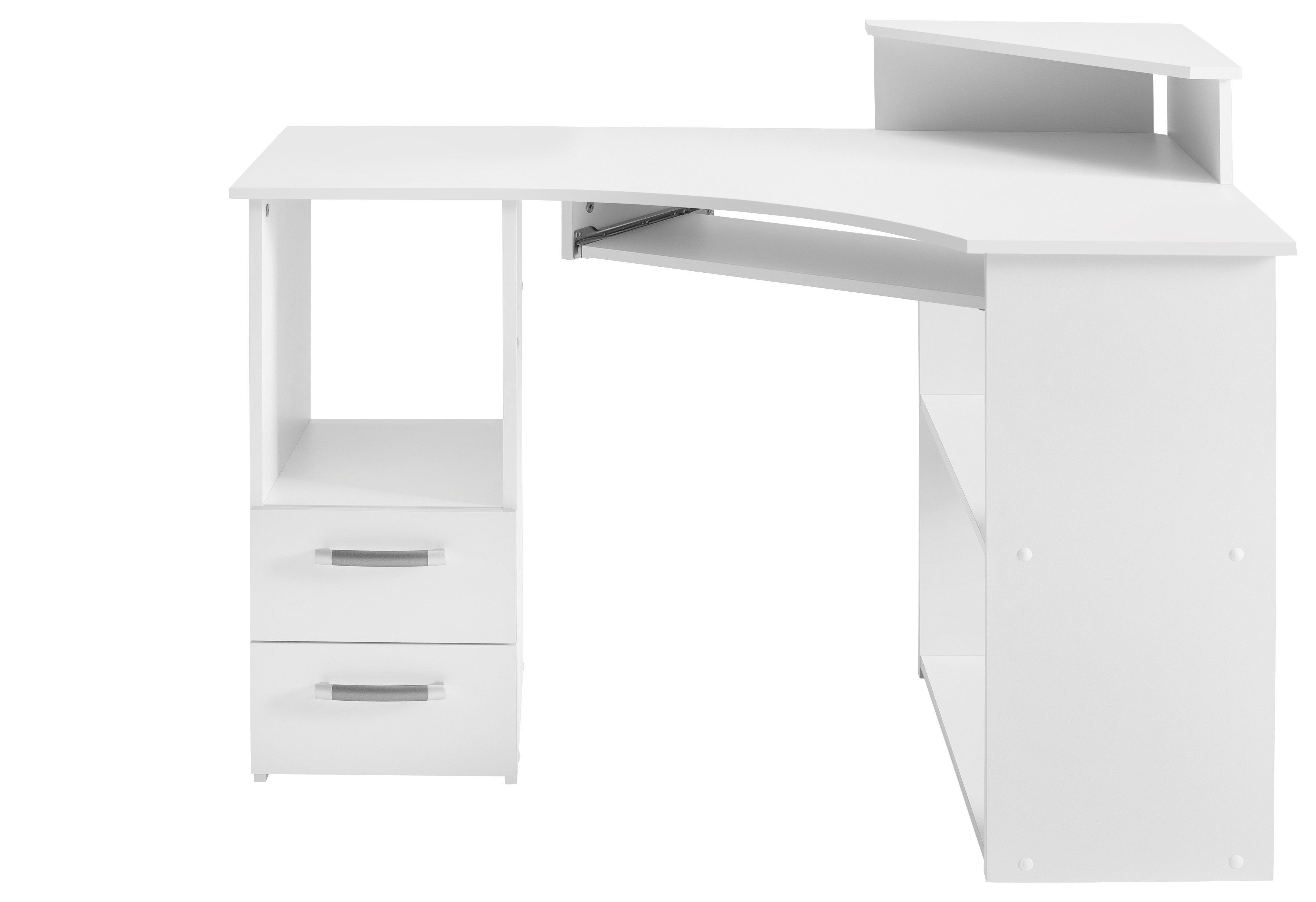 VOGL Möbelfabrik Schreibtisch Sam, Eckschreibtisch, Tastaturauszug, Monitoraufsatz & opt. Towerfach