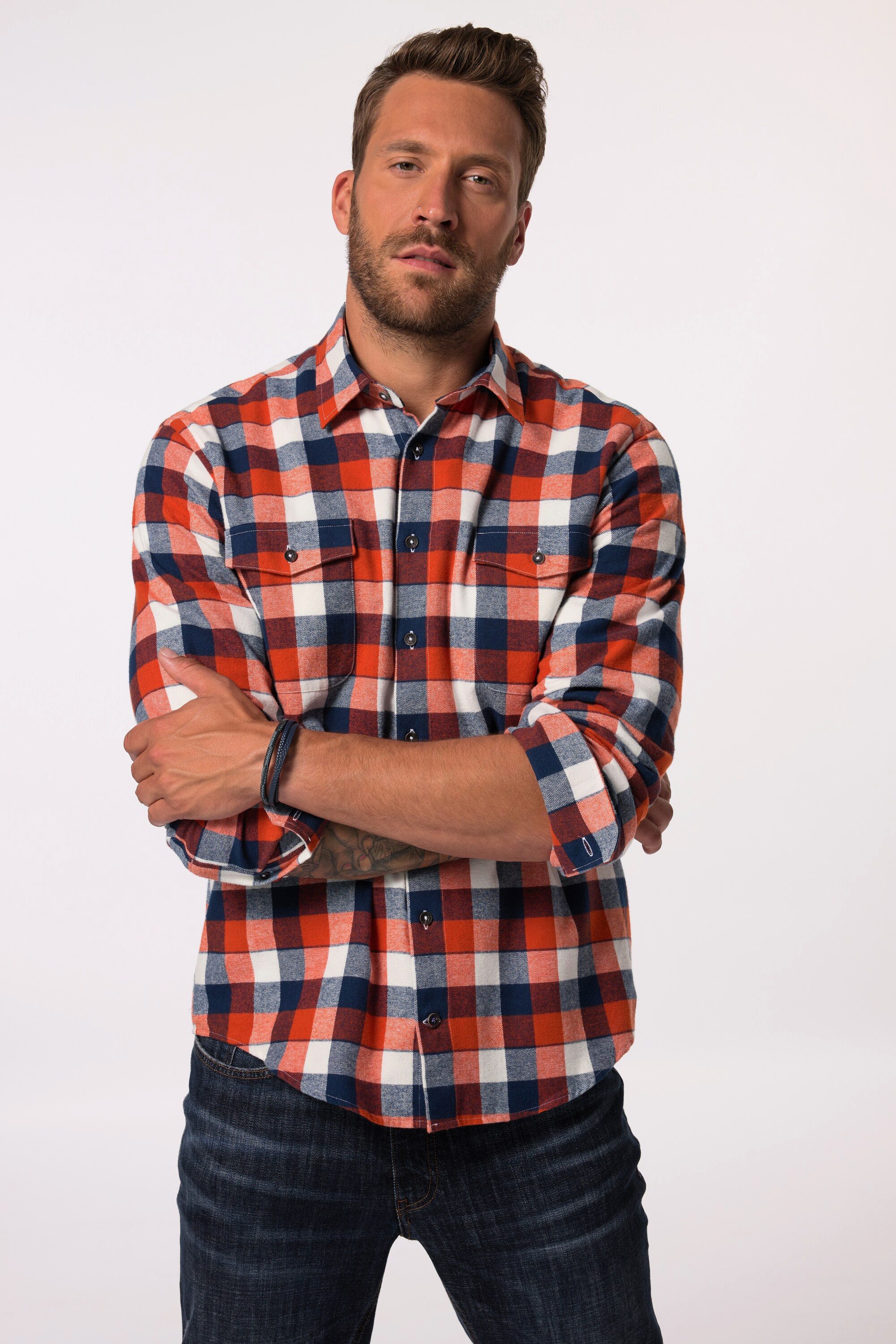Businesshemd Karo-Flanellhemd Langarm Kentkragen Modern Fit