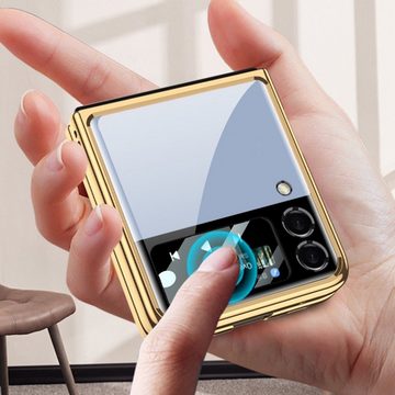Wigento Handyhülle Für Samsung Galaxy Z Flip4 5G Lackiertes Glas Design Hart Cover Handy Tasche Hülle Etuis Rosa