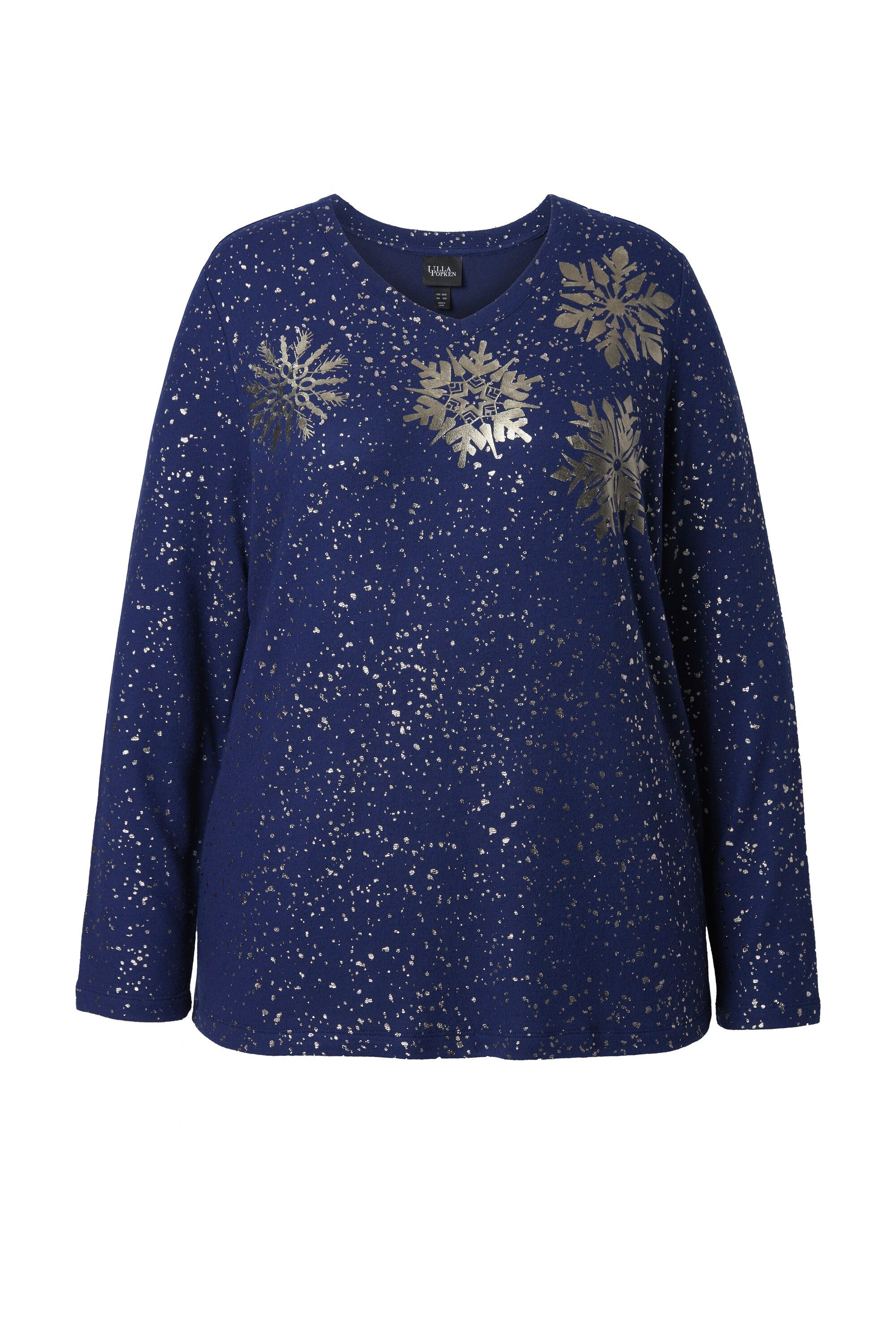Ulla Popken Sweatshirt Sweatshirt Metallic-Druck V-Ausschnitt günstig online kaufen