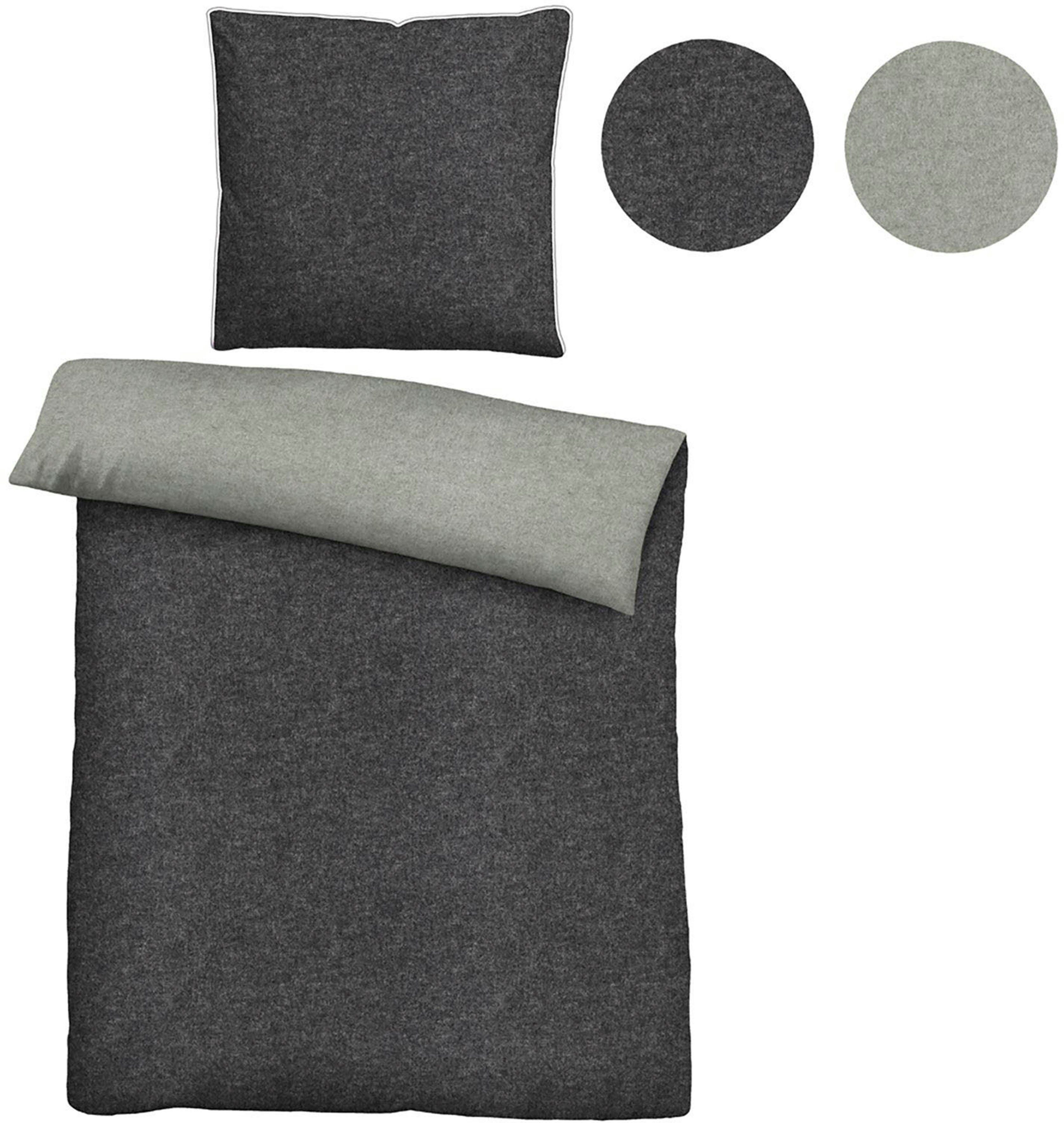 Biberna Wendebettwäsche Hermal, Flanell, 2 teilig, Flanell in Melangeoptik, Winterbettwäsche, Made in Germany