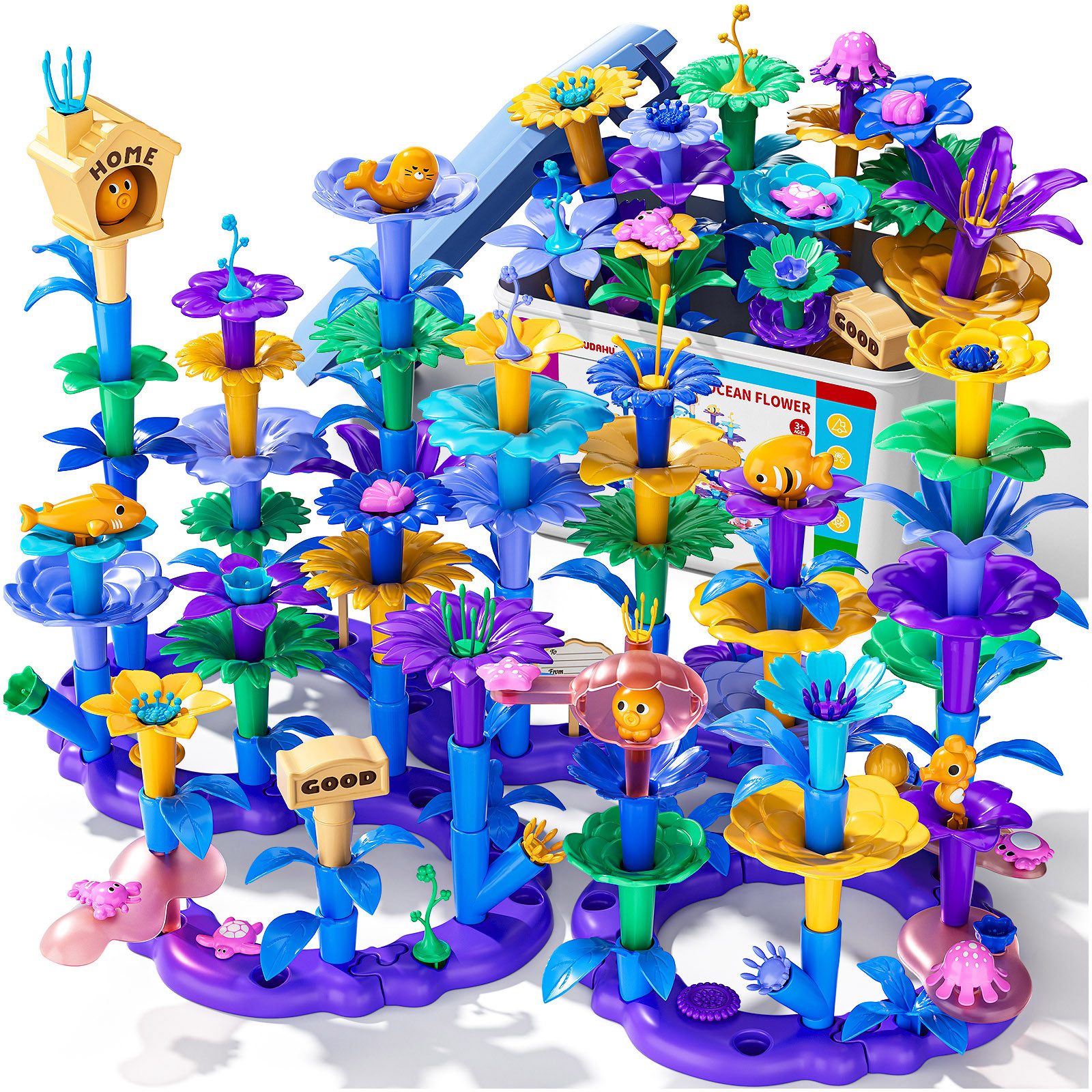 TEMI 155Pcs Blumen Garten Gebäude Marine Coral Stapeln Spielzeug Spielbaust günstig online kaufen