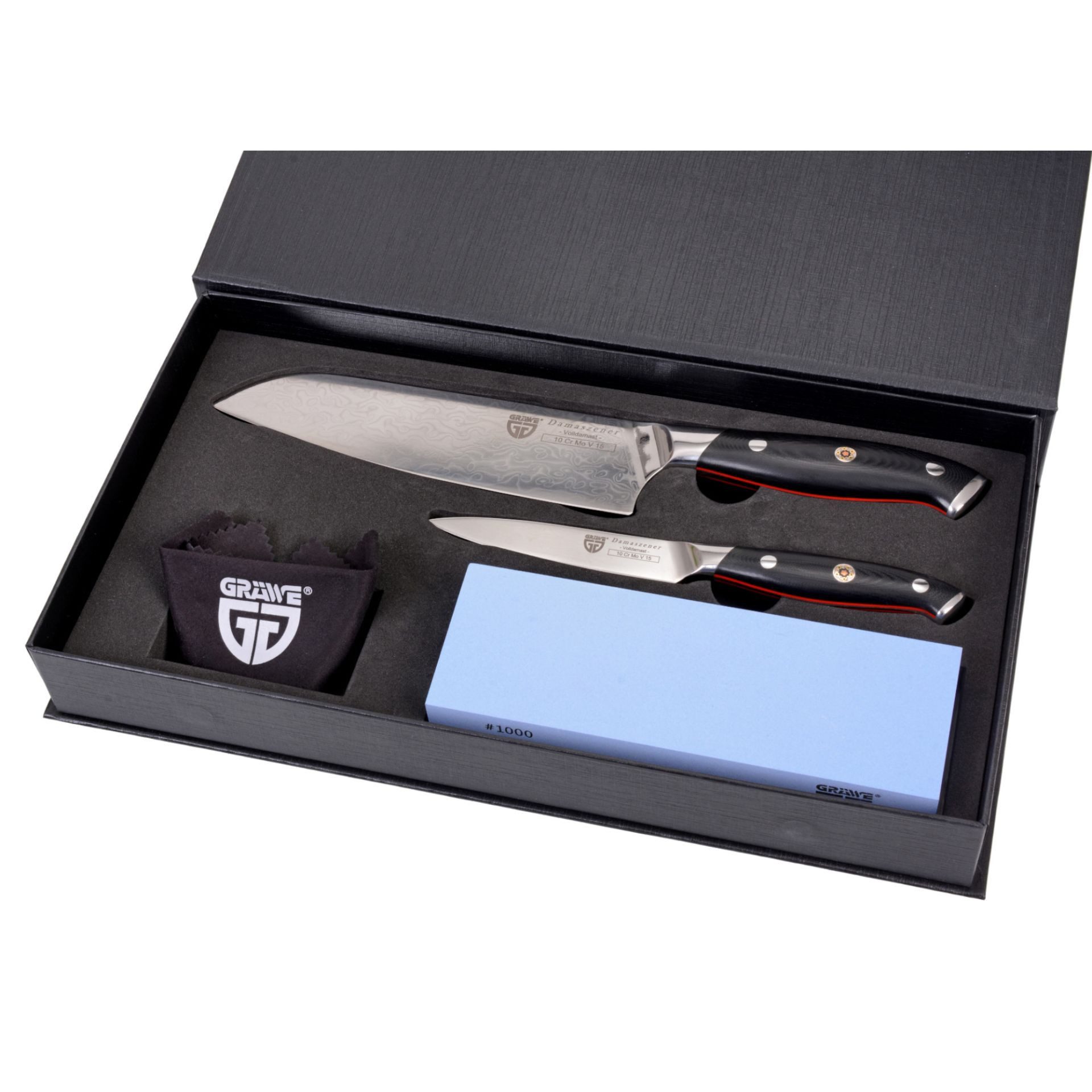 GRÄWE Ножі-Set, Gräwe 2x Damastmesser + Wetzstein