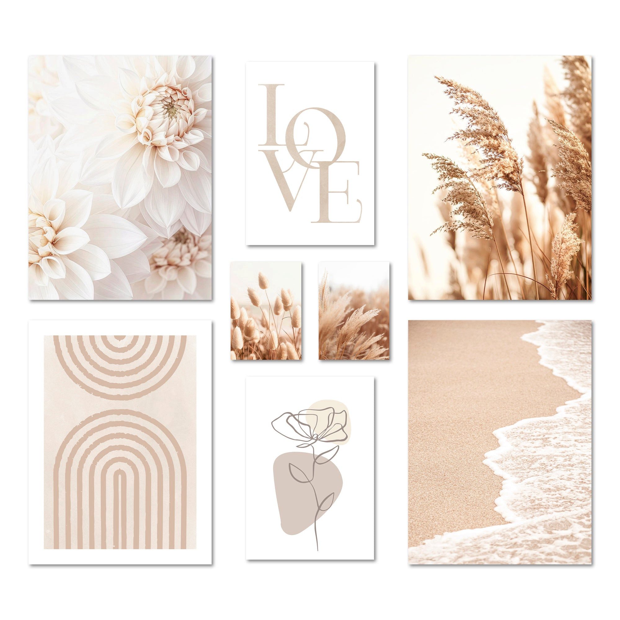 Bilder-Collage Poster Set - BEIGE SOFTNESS I Boho Deko Wandbilder Abstrakt