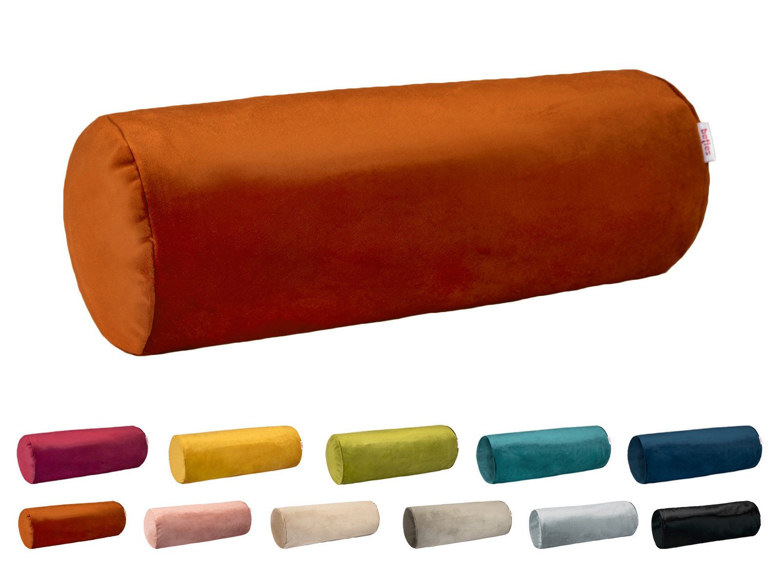 beties Nackenrollenbezug Samt&Sonders, (1 Stück), Samt Nackenrollenhülle rost-orange ca. 15x40 cm mit Reißverschluss
