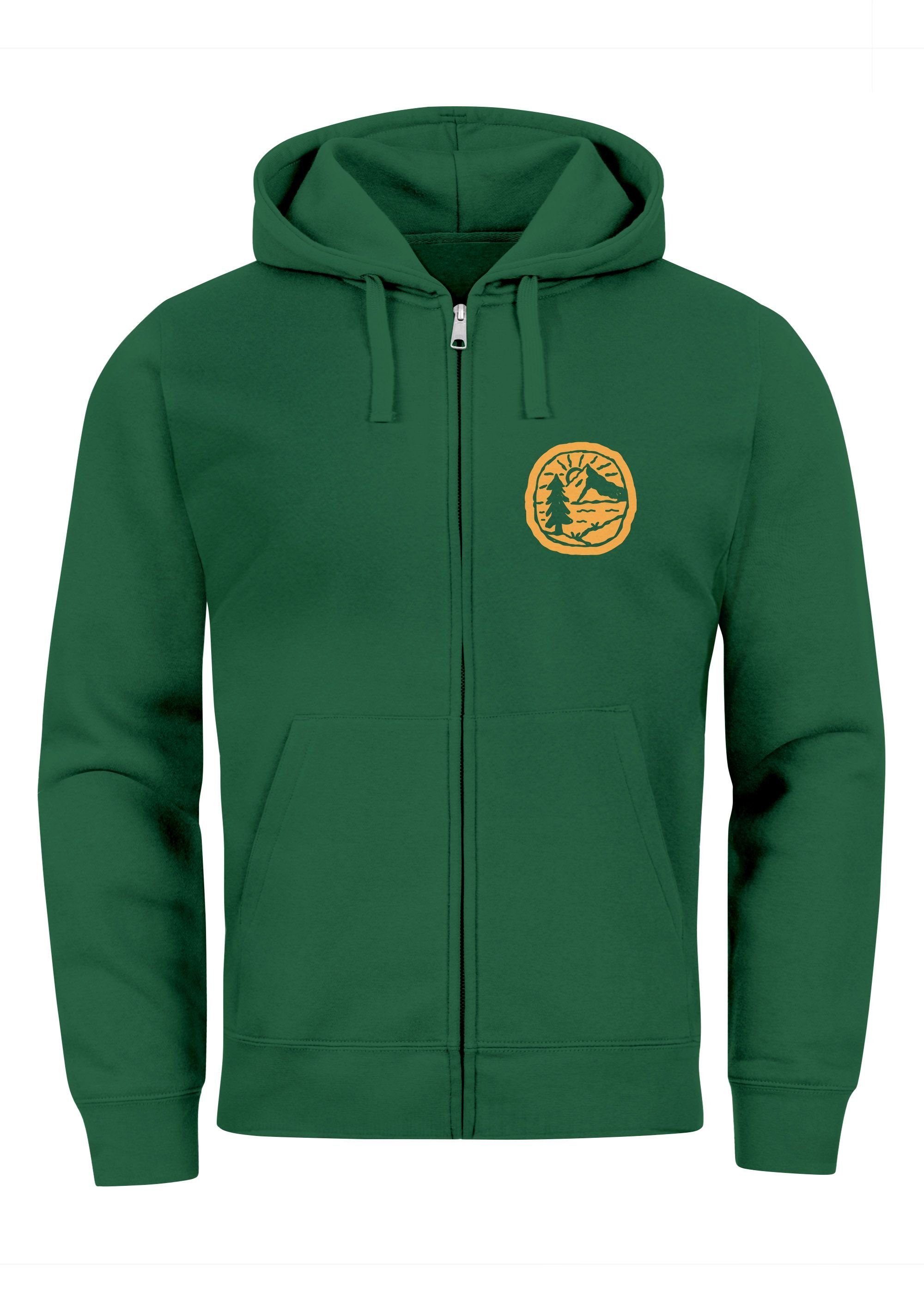 Neverless Sweatjacke Zip Hoodie Herren Print Outdoor Logo Bäume Wald Sweatjacke mit Kapuze bottle-green