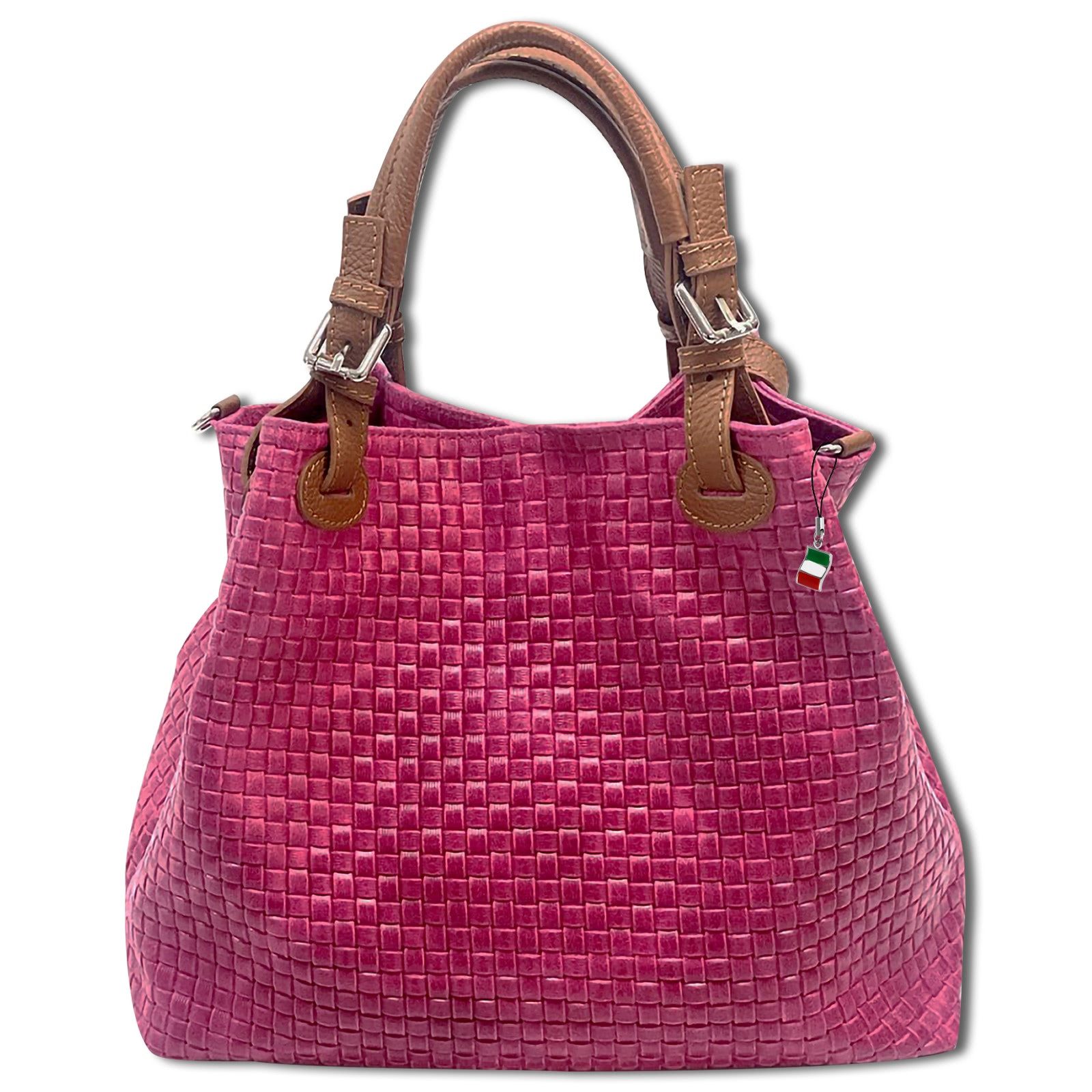 FLORENCE Handtasche Florence Umhängetasche Damen Handtasche (Handtasche), Damen Handtasche, Umhängetasche Leder, pink, braun ca. 31cm x ca. 28cm