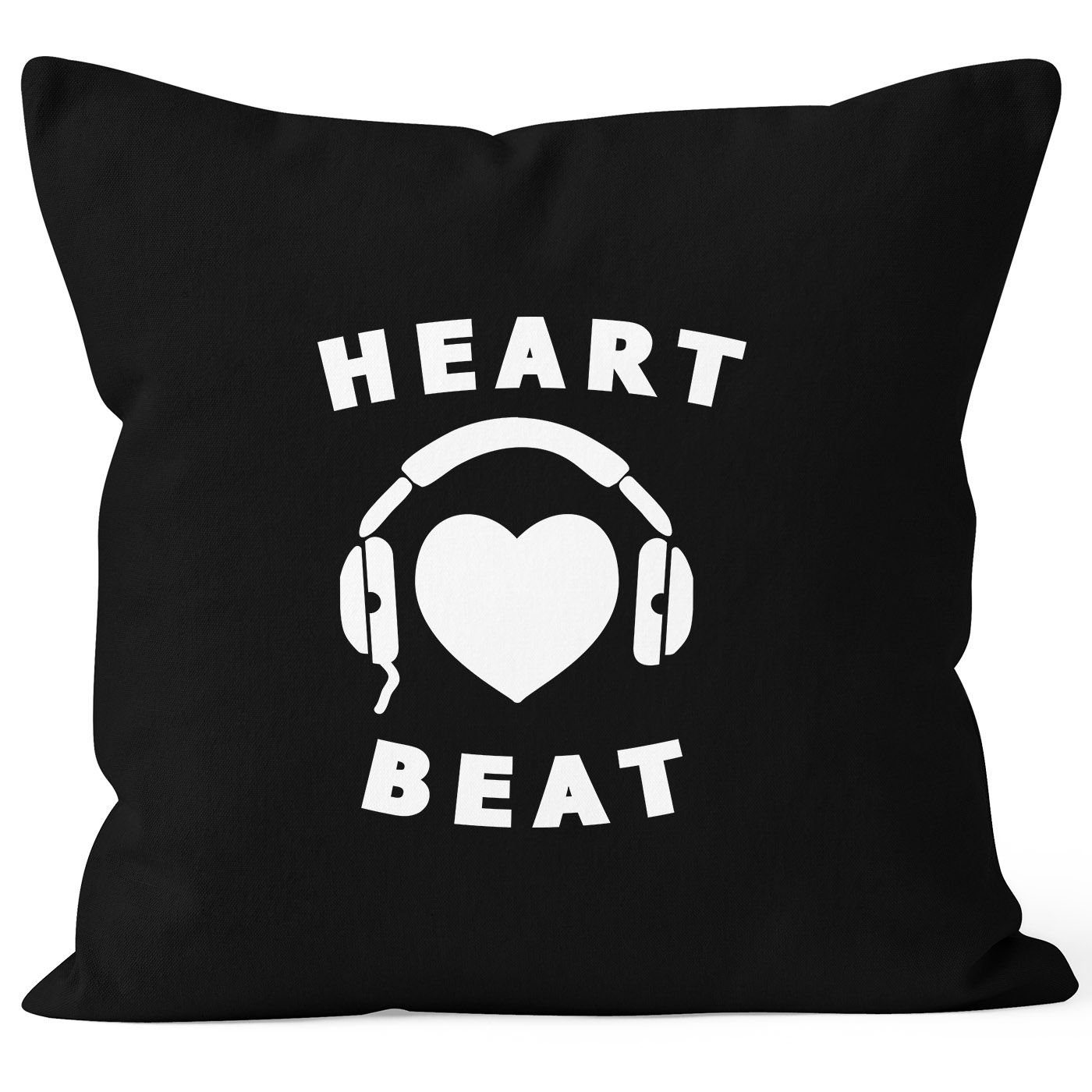 Heart Herz MoonWorks Beat schwarz MoonWorks® Kissenbezug Kopfhörer Musik Techno Kapuzen-Pullover Dekokissen