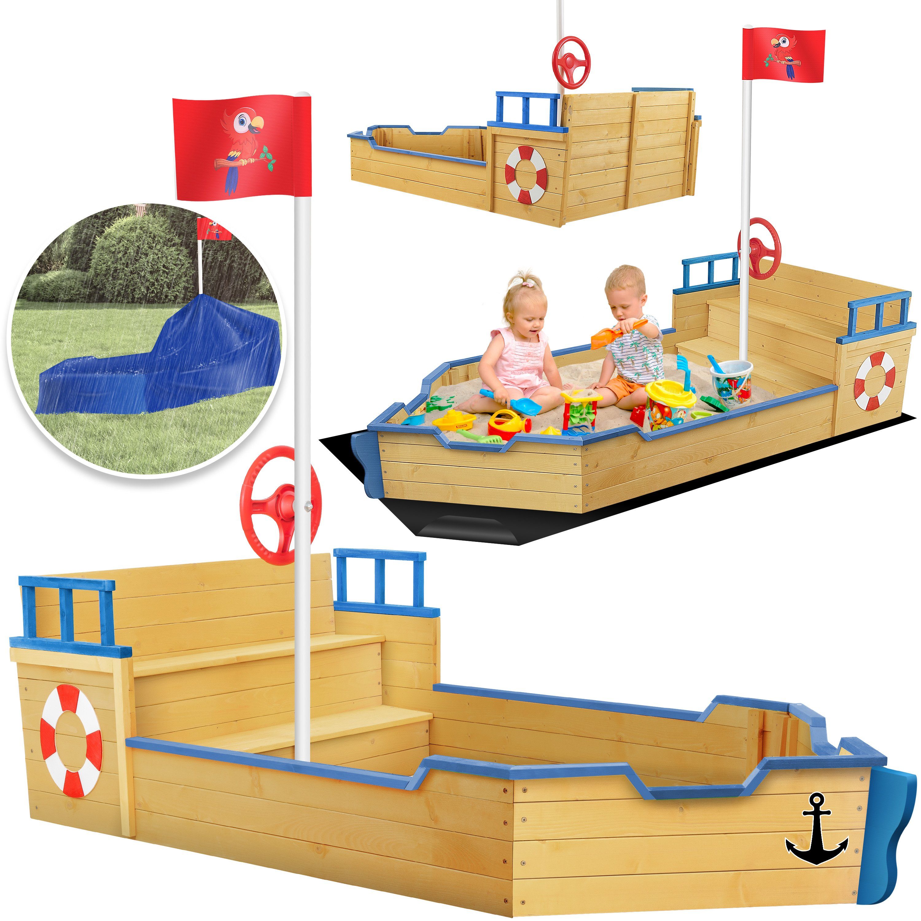 TP Toys Piratenschiff Sandkasten Boot AHOY Sandbox mit Deckel inkl Zubehör 