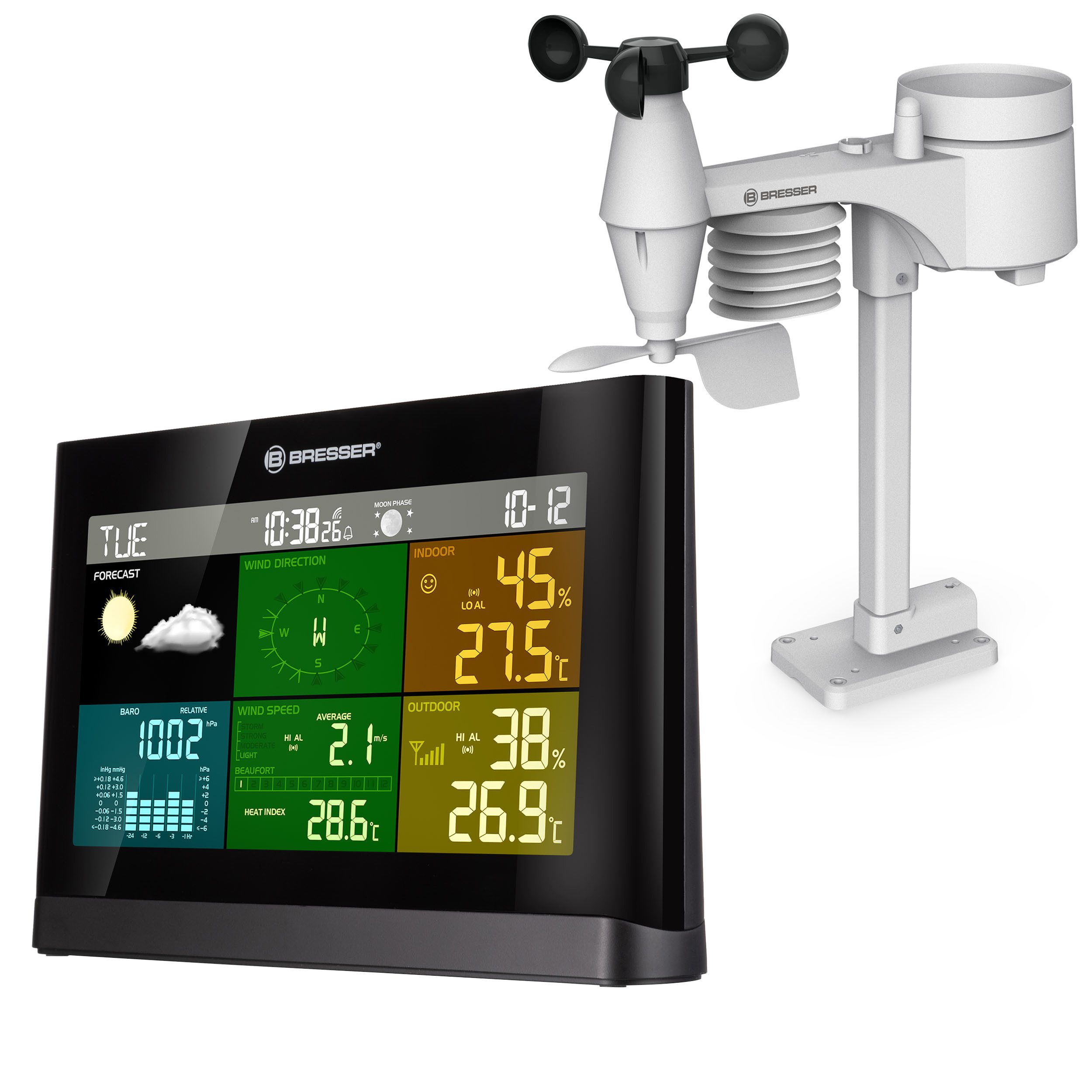 BRESSER BRESSER 5-in-1 Comfort Wetterstation mit Farbdisplay Wetterstation