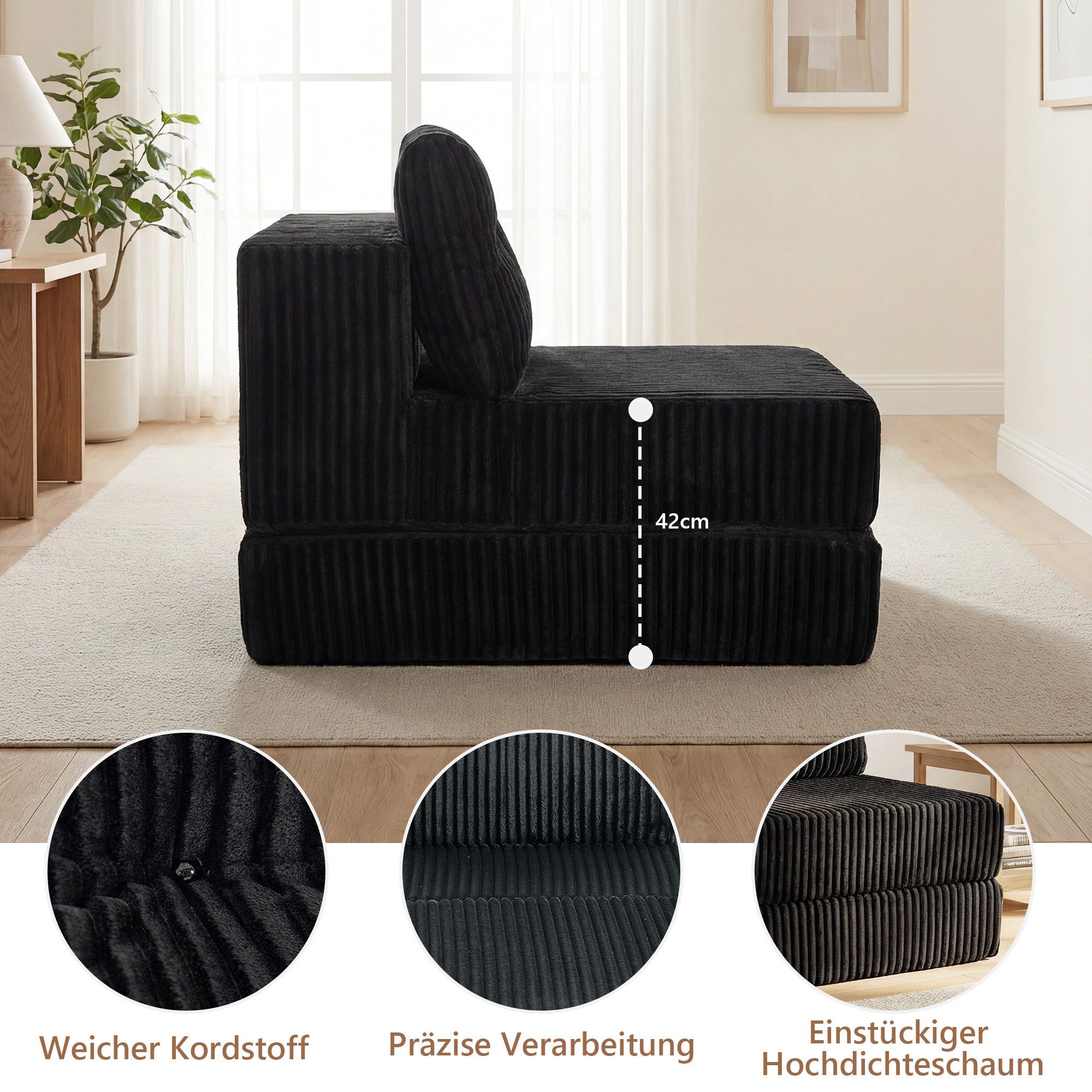 GRAVFORCE Schlafsofa mit Kissen – 3-in-1 Sessel, Rückenstütze, klappbare Matratze, Beige, 1 Teile, 3-in-1-Transformationsdesign – Bild 5 von 5
