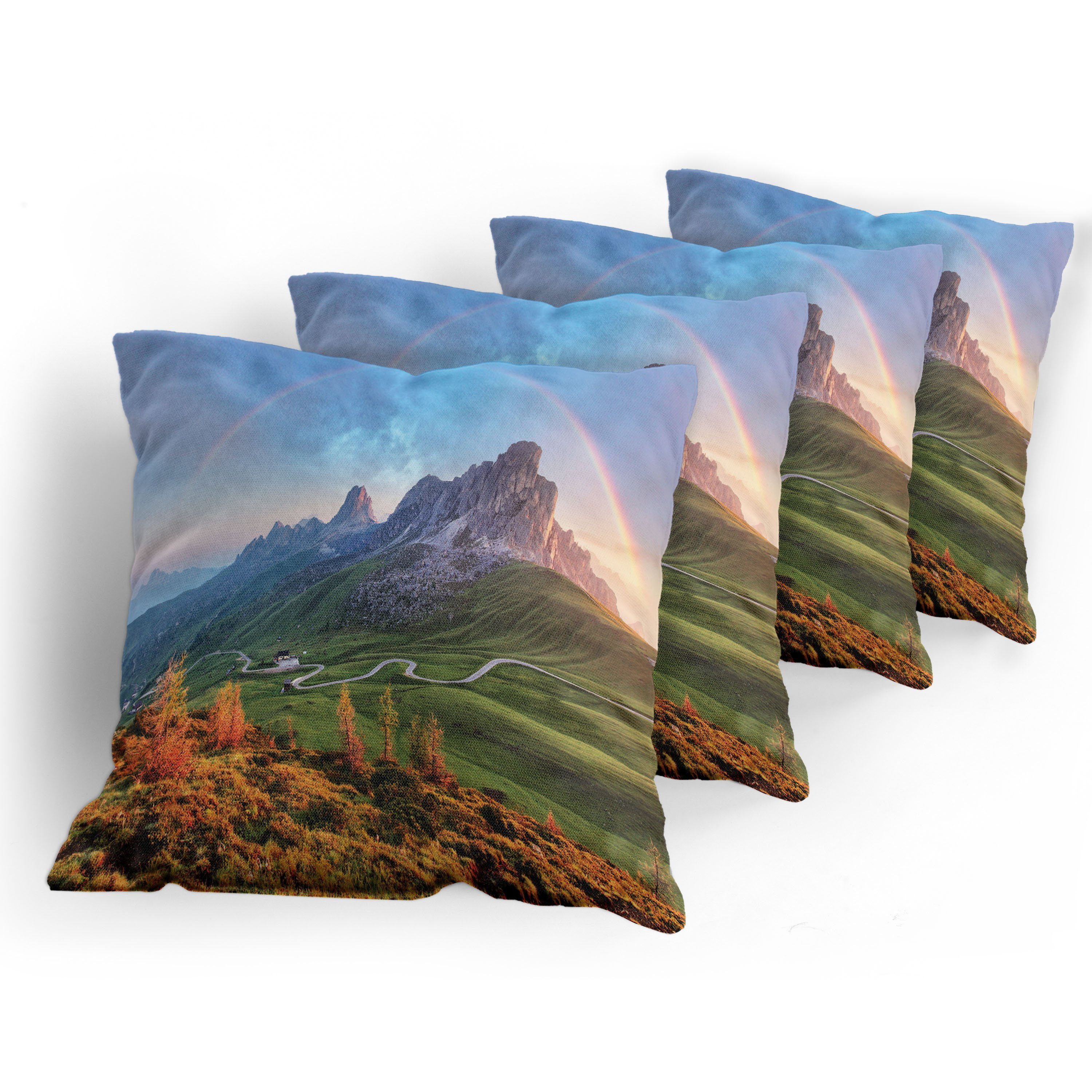 Modern Doppelseitiger Stück), Morgen Regenbogen (4 Accent Abakuhaus Alpen Digitaldruck, Kissenbezüge Landschaft