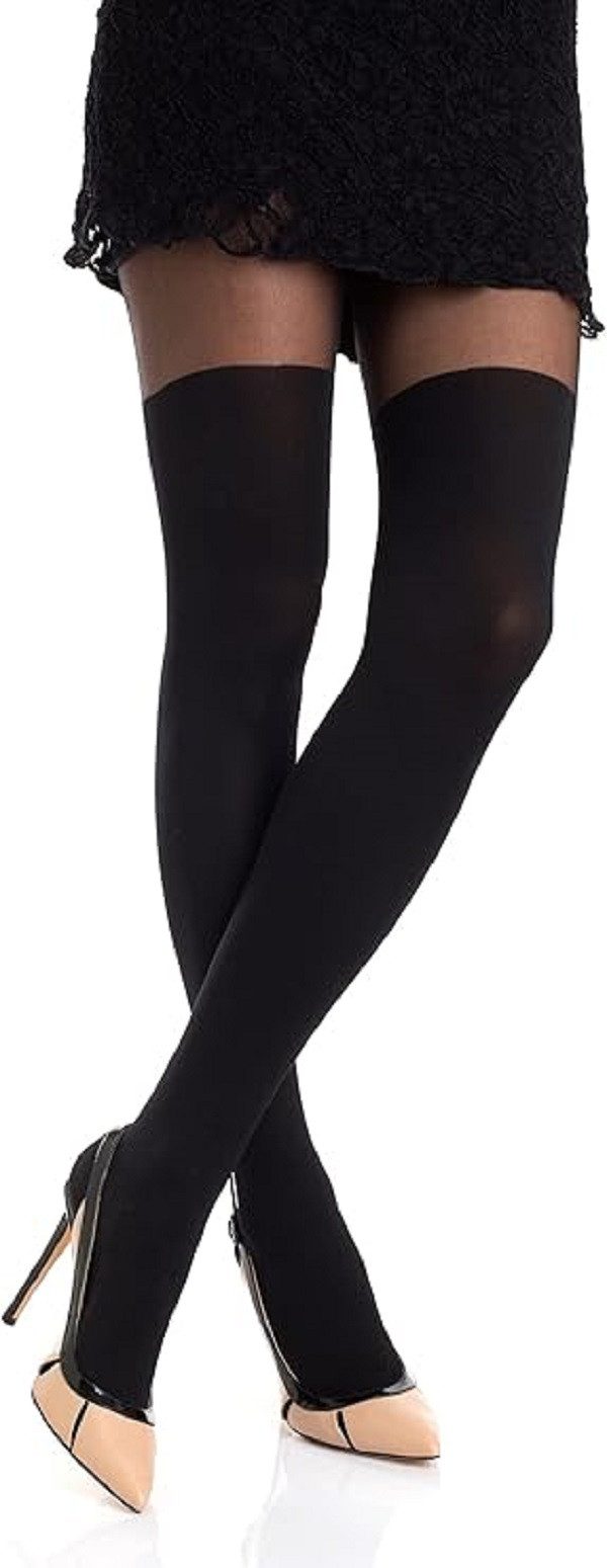Overknee-Strumpfhose Damen Strumpfhose mit Overknees Effekt Muster 40-/120 DEN