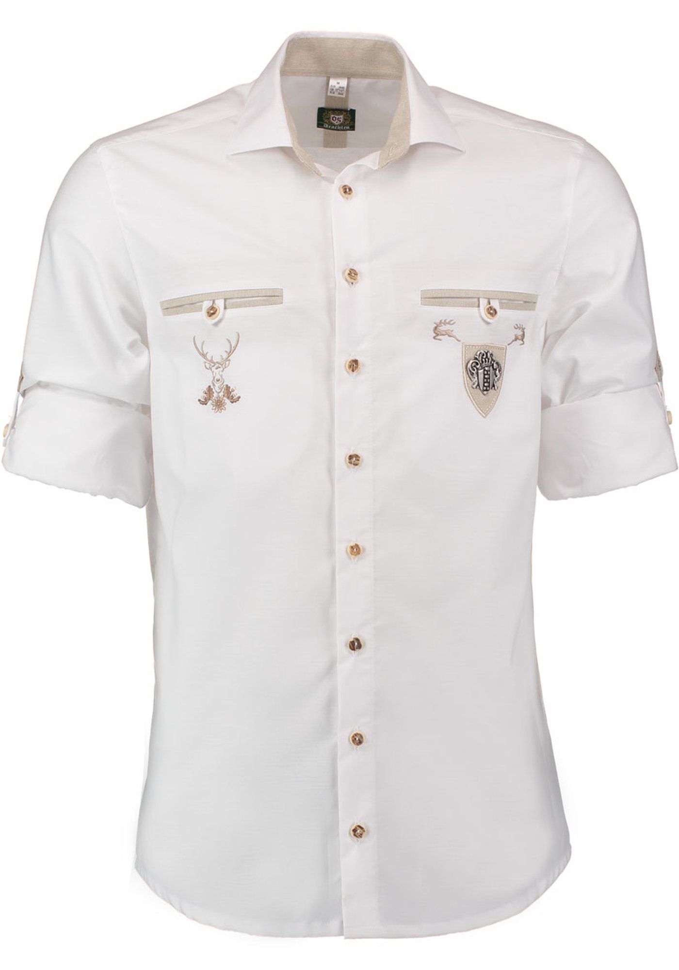 OS-Trachten Trachtenhemd Langarmhemd mit den und auf Stickerei Brusttaschen Upojo Zierteil
