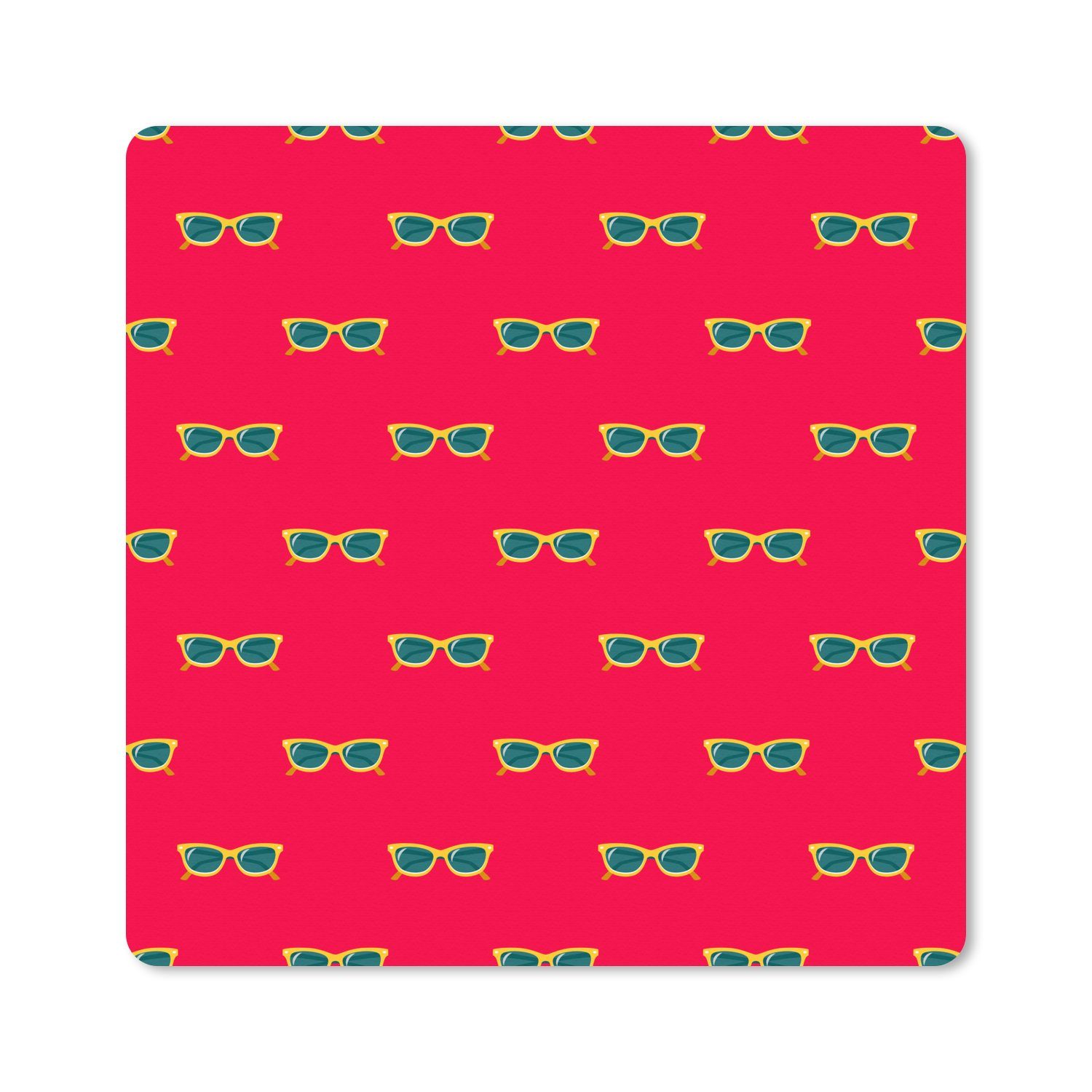 MuchoWow Gaming Mauspad Sommer - Sonnenbrille - Rot (1-St), Gaming, Rutschfester Unterseite, Mausunterlage, 80x80 cm, XXL, Großes