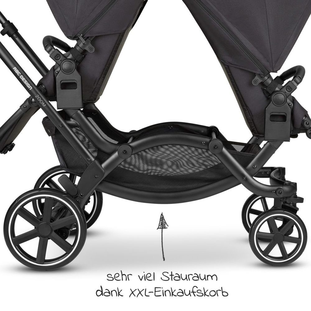 Babyschale (6-tlg), Design Zwillingskinderwagen ABC Zoom Classic Babywanne, Geschwisterkinderwagen - Ink, Geschwisterwagen Edition mit -