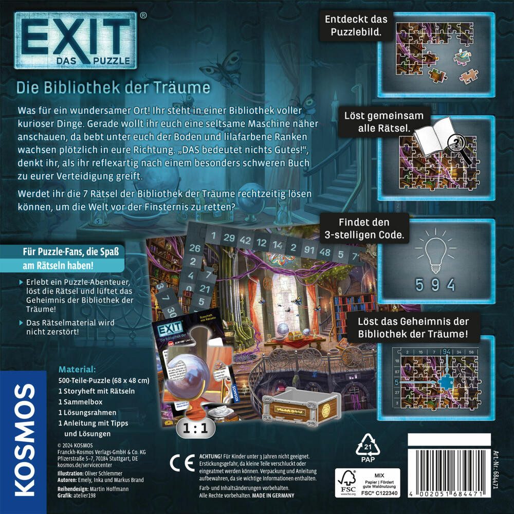 Kosmos Puzzle EXIT Die Bibliothek der Träume, 500 Puzzleteile