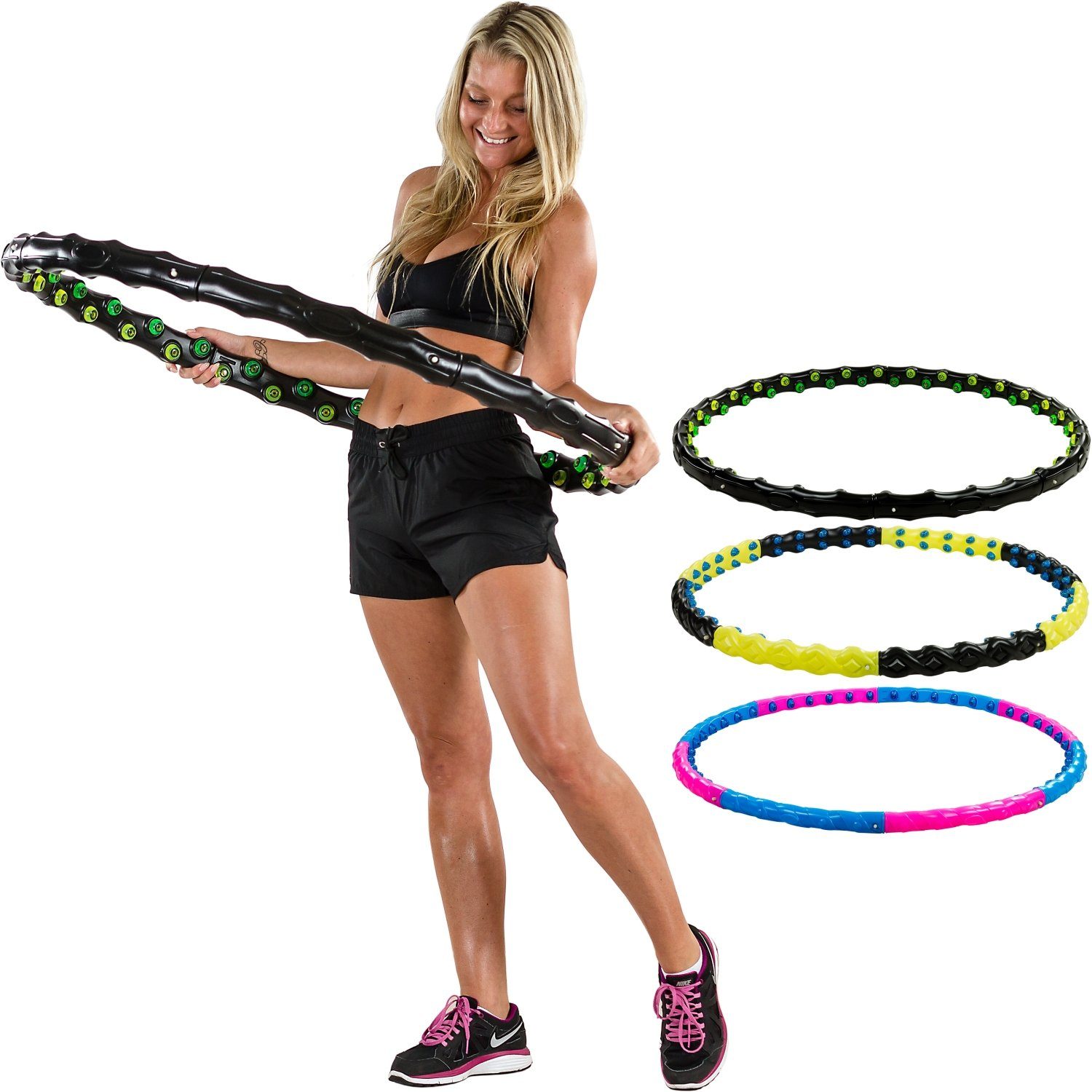MOVIT Hula-Hoop-Reifen Movit® Hula Hoop Reifen mit Massagenoppen, mit Magnete, Hip, 3 Varianten: 0,9/1,3/1,7 kg Blau/Pink