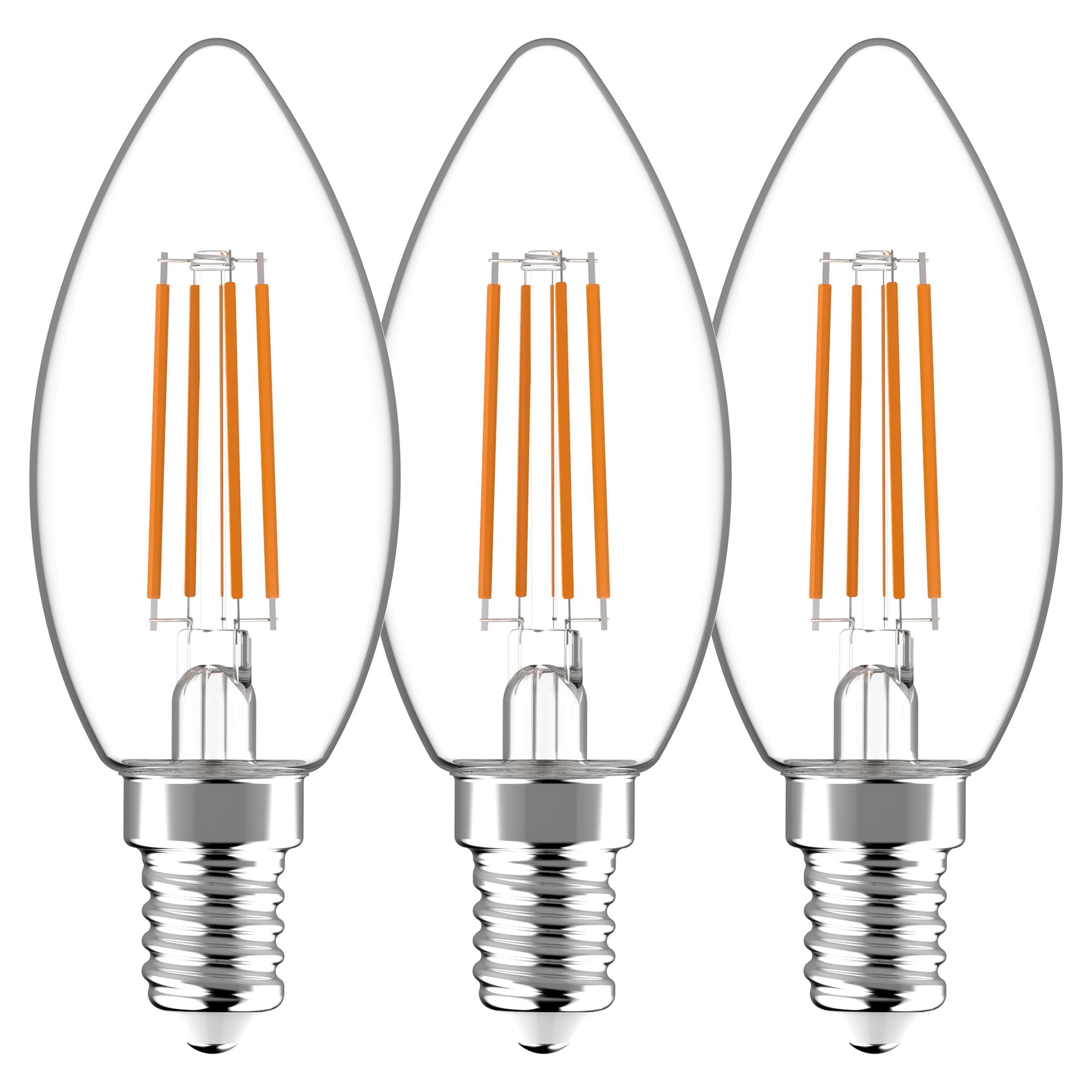 LED's light LED-Leuchtmittel 0620180 LED Kerze, E14, E14 4,5W warmweiß Klar C35 3-Pack | Leuchtmittel