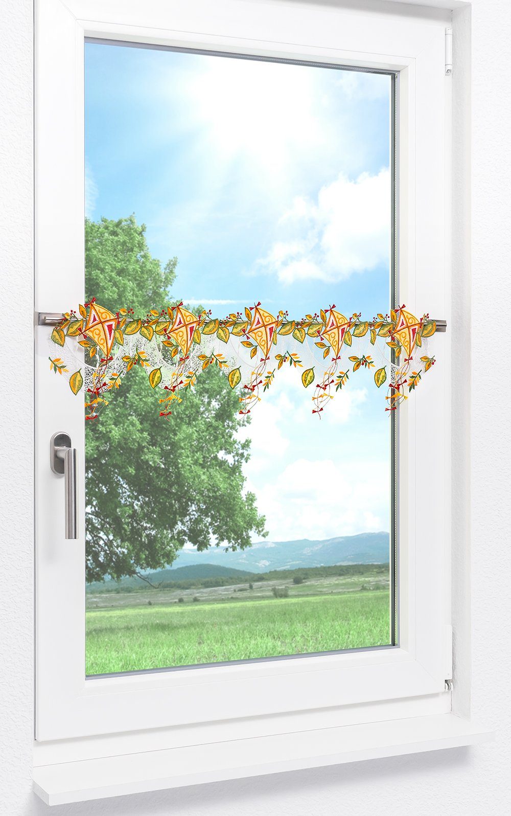 Plauener Spitze® Scheibengardine Herbstdrachen (1 St), transparent, HxB 19x48cm – Bild 2 von 4