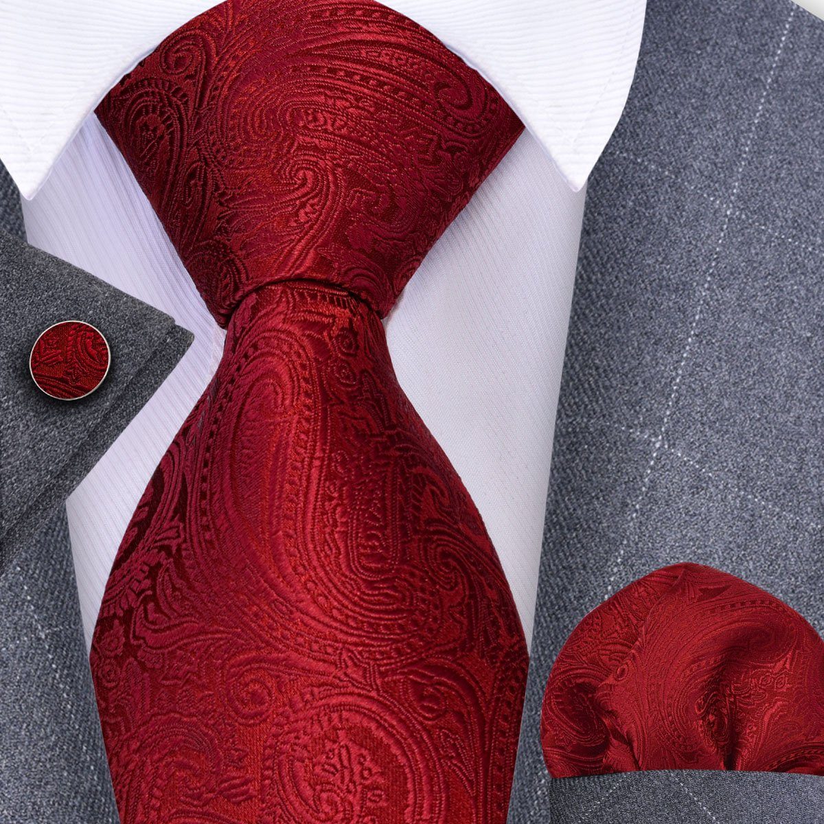 Moschen-Bayern Krawatte Seidenkrawatte Trachtenkrawatte Krawatte Herrenkrawatte Seide Rot Krawatten-Set - Krawatte + Einstecktuch + Manschettenknöpfe