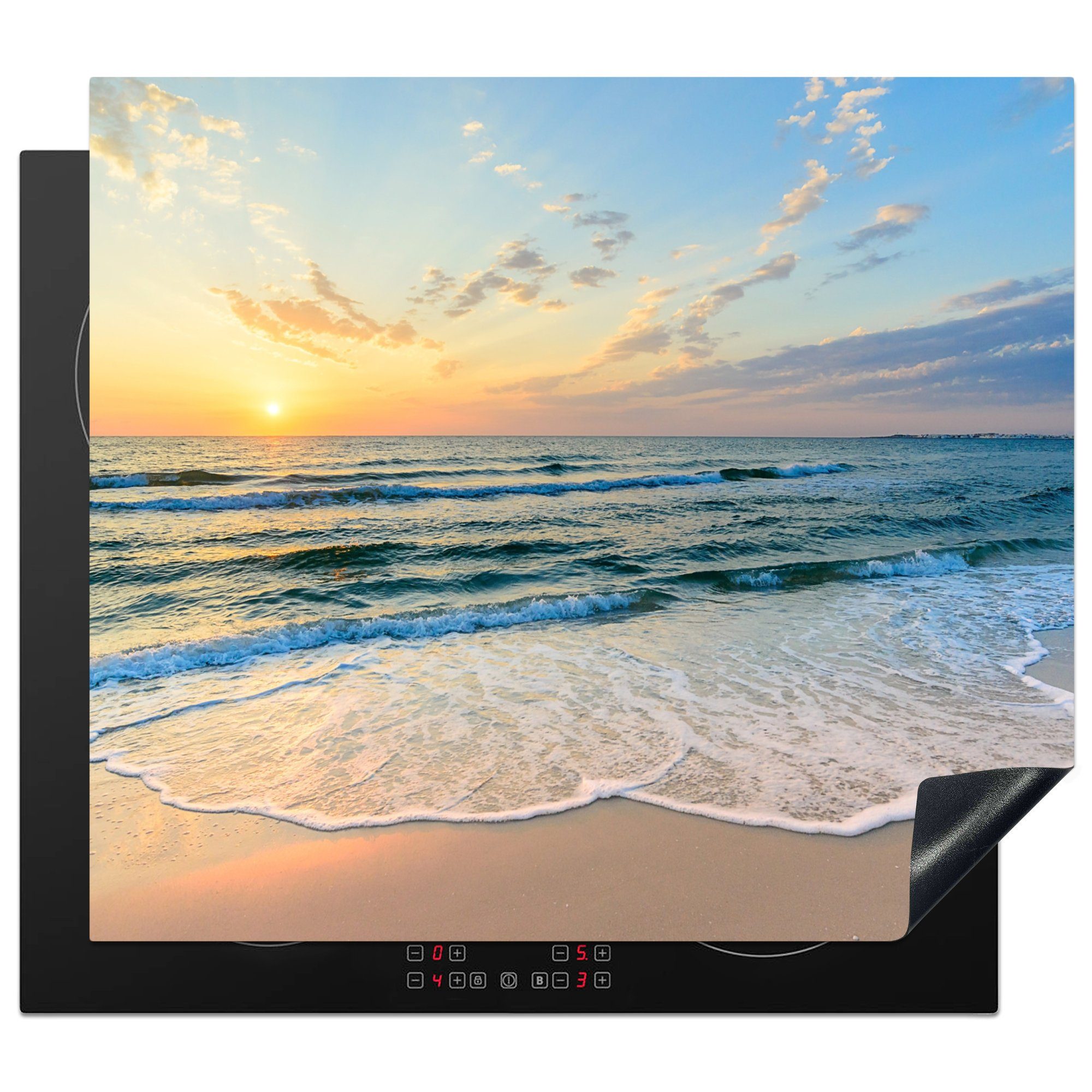 MuchoWow Herd-Abdeckplatte Strand - Meer - Sonnenuntergang - Golf, Vinyl, (1 tlg), Küche Herdabdeckplatte Ceranfeld Vinyl Einteilig, 59x52 cm