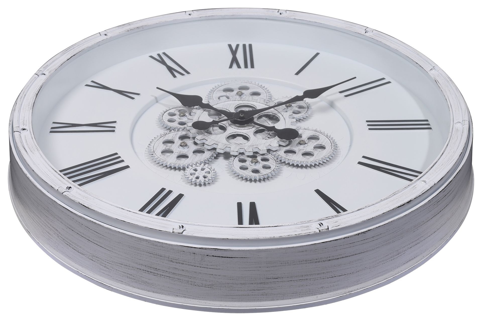 Hermann Jäckle Wanduhr Skelett 3099D 50,5 cm Industrial weiß schwarz bewegliche Zahnräder