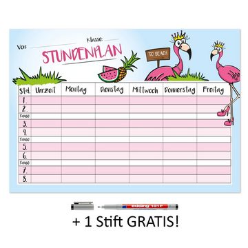 younikat Schülerkalender Selbstklebender Flamingo-Stundenplan inkl. Stift, Wiederbeschreibbar