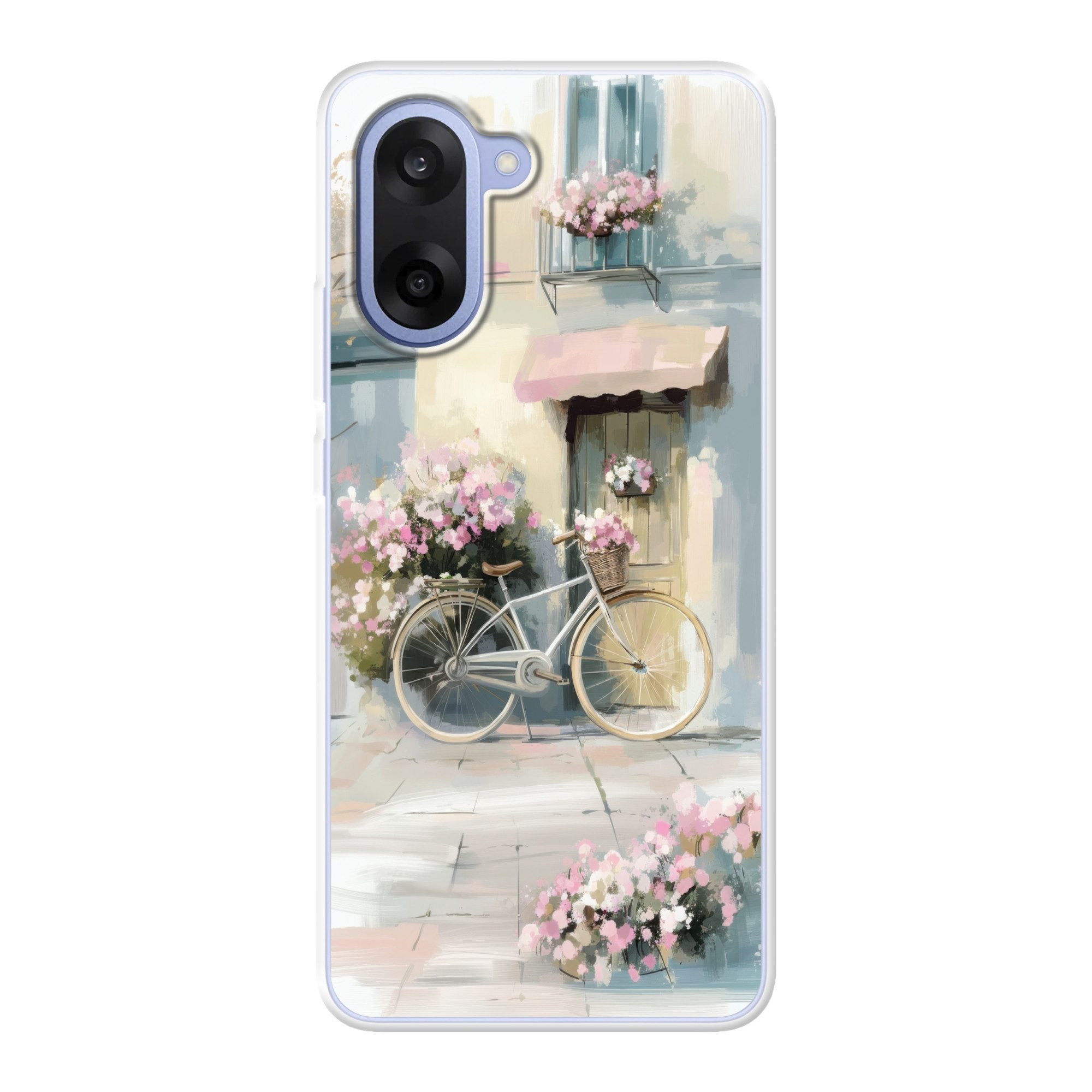 MuchoWow Handyhülle für OnePlus Nord CE5 Fahrrad - Pastellfarben - Blumen, Phone Case, Silikon, Schutzhülle Dünn