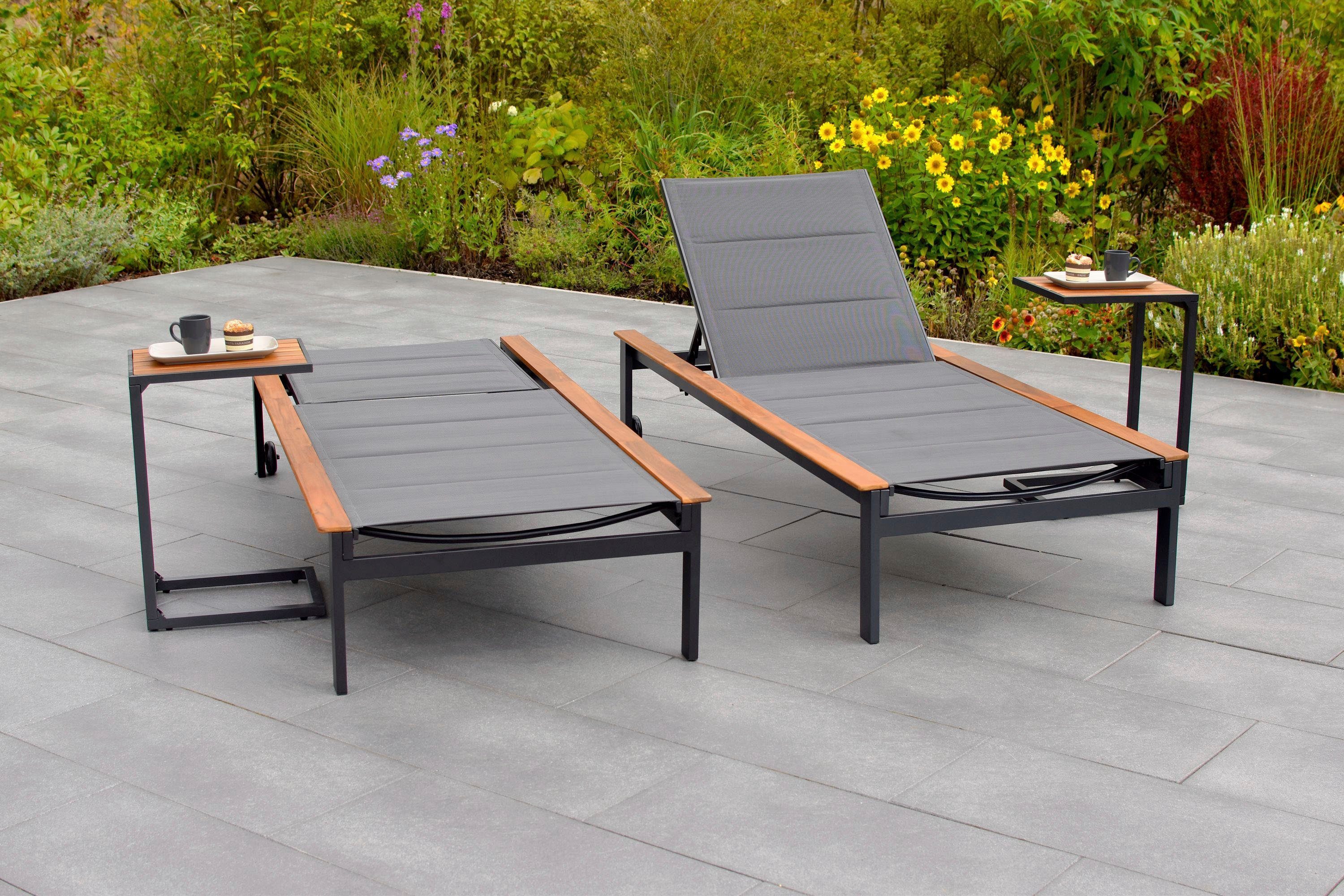 MERXX Gartenliege Paxos, Set, 2 Liegen und 2 Beistelltische