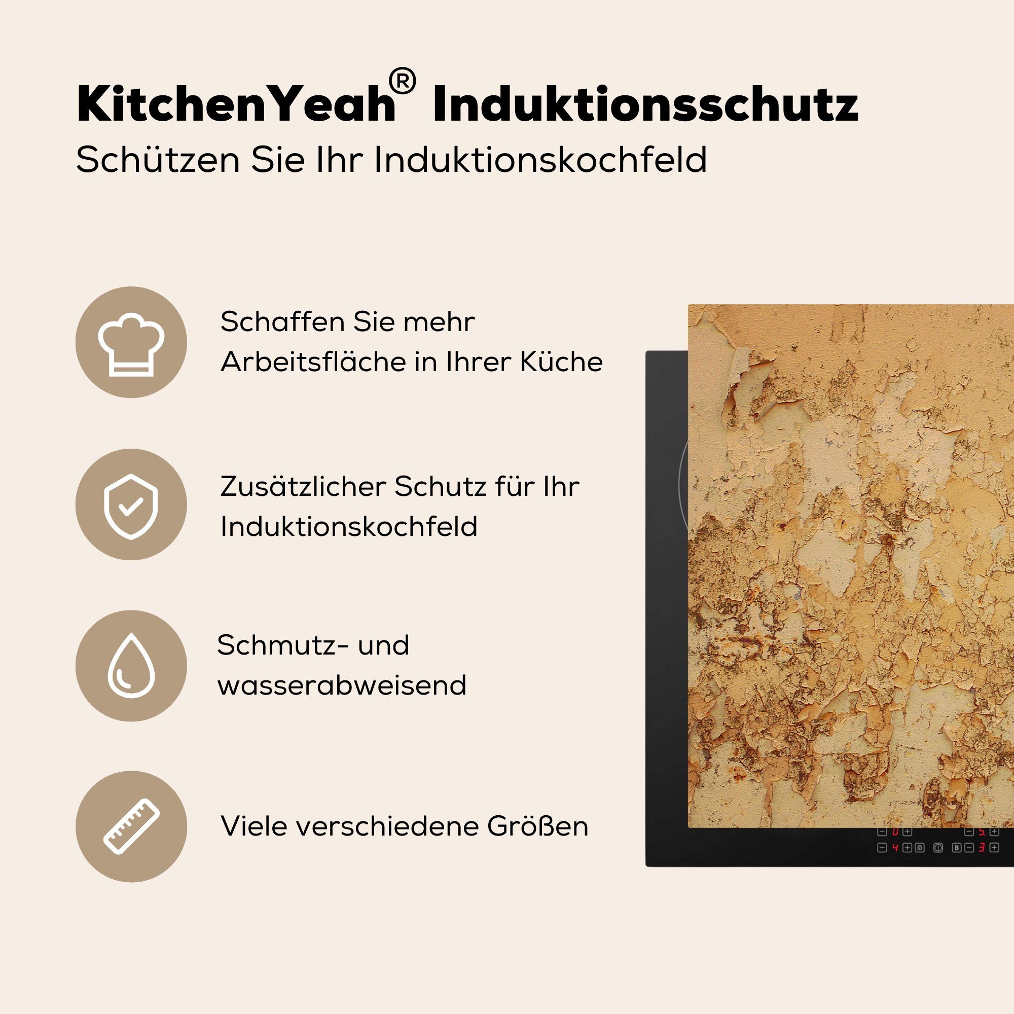 - Herdblende-/Abdeckplatte die Vinyl, MuchoWow Ceranfeldabdeckung für Stahl tlg), Abdeckplatte 81x52 Rost Induktionsschutz Retro, (1 - Induktionskochfeld - küche, cm, - Schutz