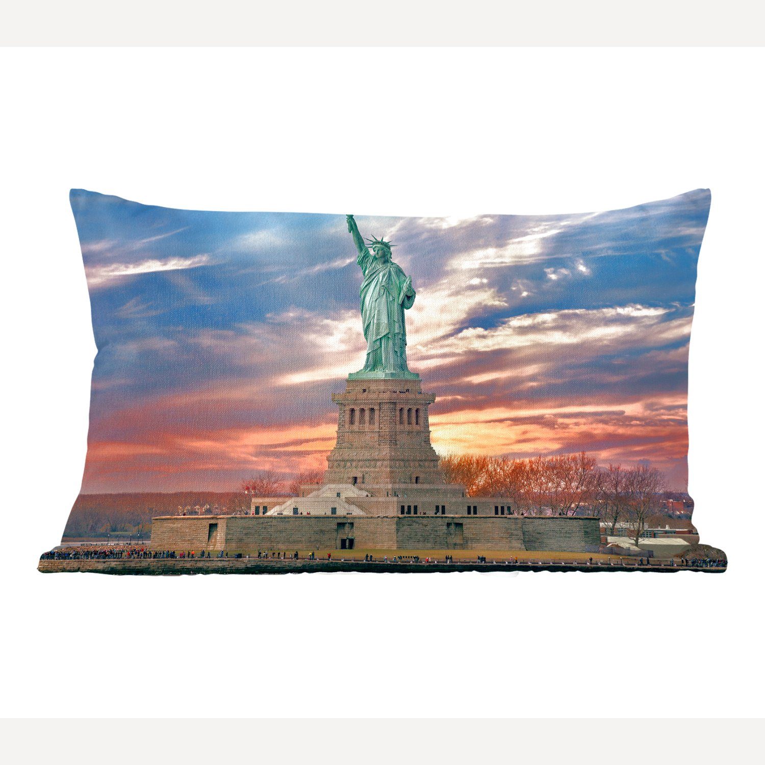 MuchoWow Dekokissen Freiheitsstatue in New York bei Sonnenuntergang, Wohzimmer Dekoration, Zierkissen, Dekokissen mit Füllung, Schlafzimmer