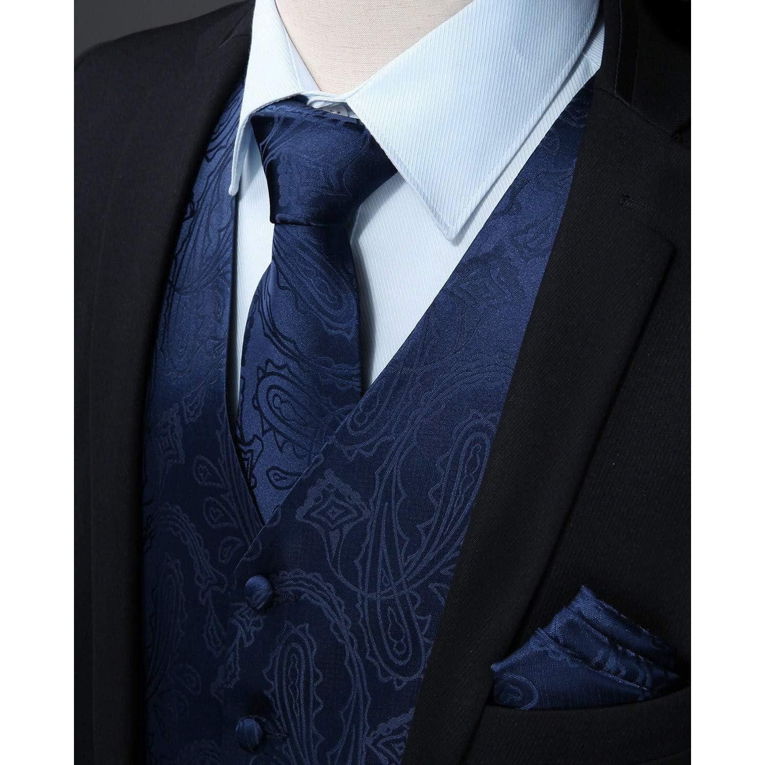LuxusKollektion Krawatte Weste Herren Paisley Floral Jacquard Krawatte Pocket Square L Blau