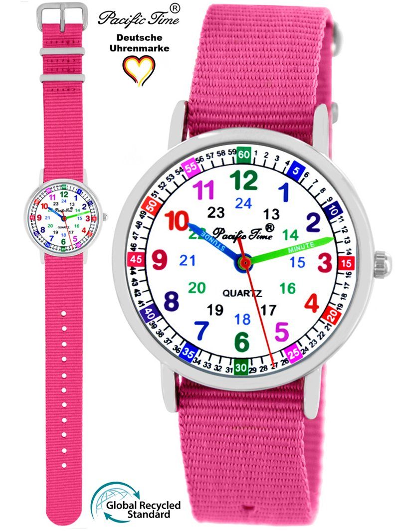 Pacific Time Mix Design Kinder Lernuhr rosa Wechselarmband, Quarzuhr Versand Match nachhaltiges Armbanduhr und Gratis 