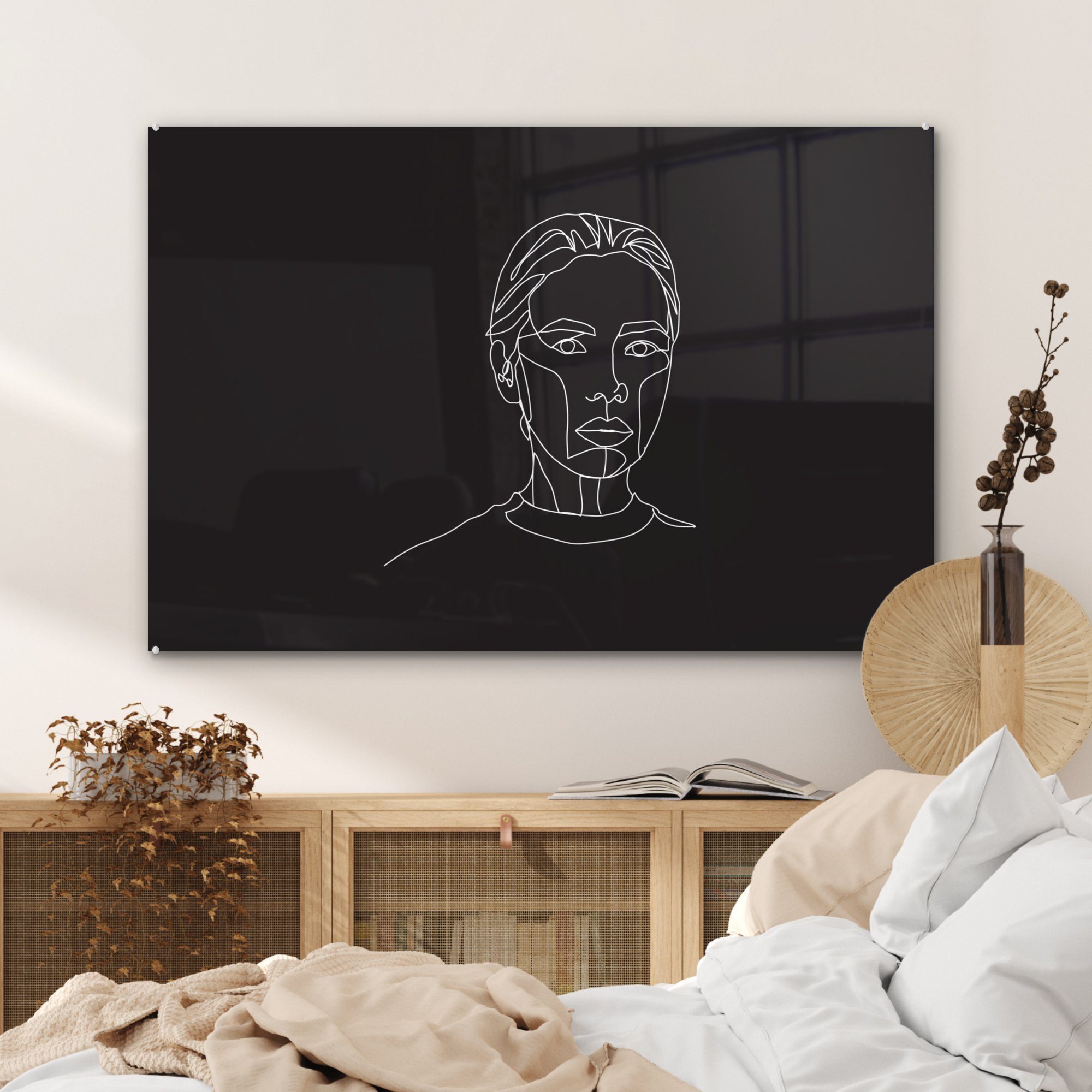 - St), Acrylglasbild Gesicht Strichzeichnung, & (1 Frauen MuchoWow Wohnzimmer Acrylglasbilder Schlafzimmer -