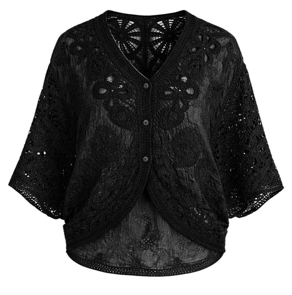 Mississhop Bolero Damen Bolero Spitze Kurzarm Baumwolle Sommer Cardigan Gr. S/M