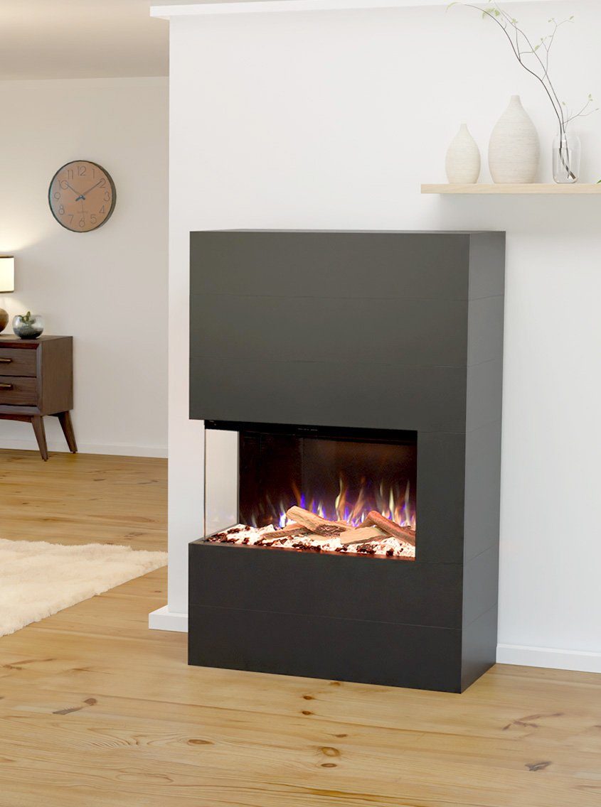 GLOW FIRE Elektrokamin LED E-Motion 3D - Portia, täuschend echte Flamme mit Heizung, 3 Dekorationen