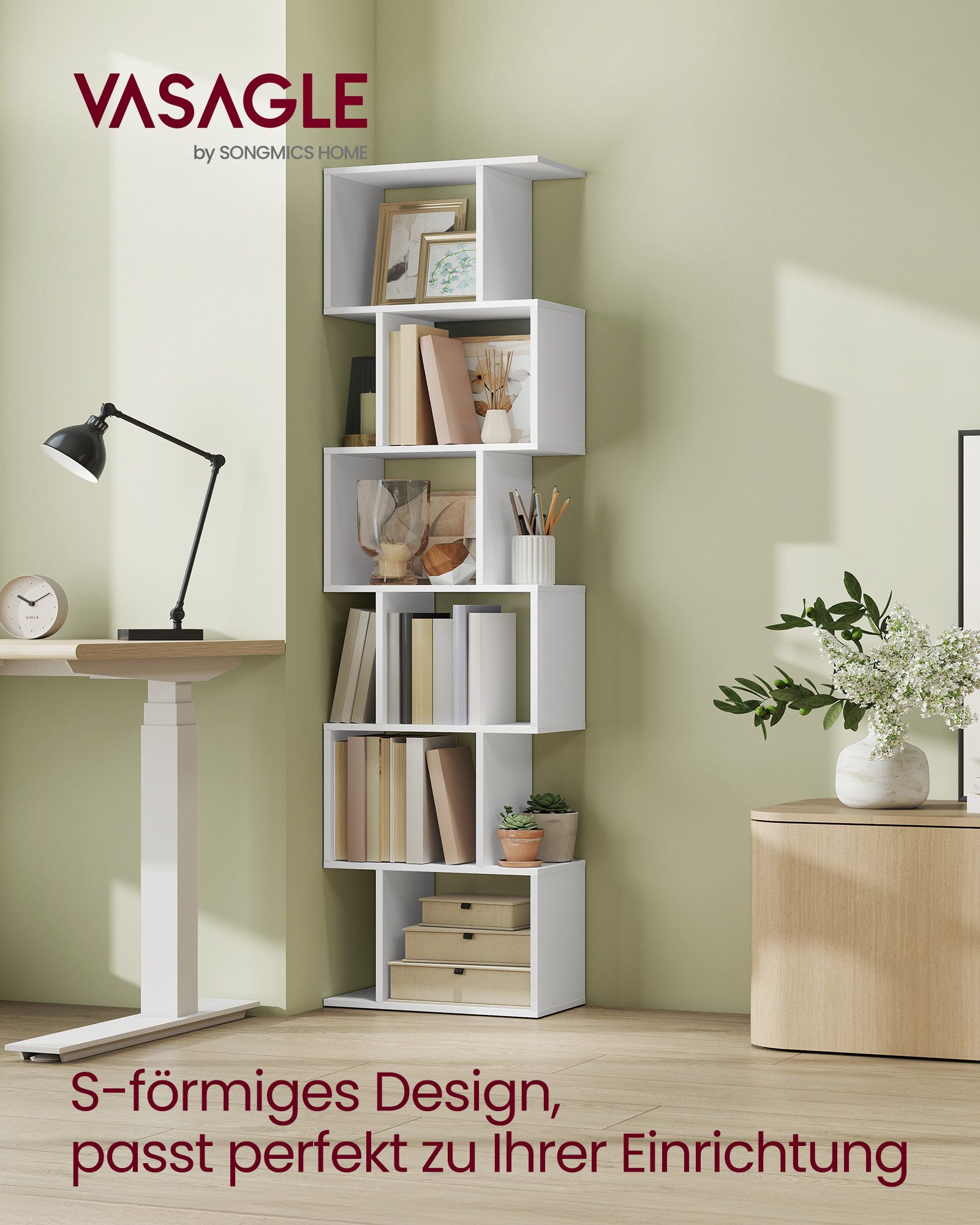 VASAGLE Bücherregal, 6 stöckiges Bücherregal, Standregal, Büroregal, 24 x 40 x 191 cm