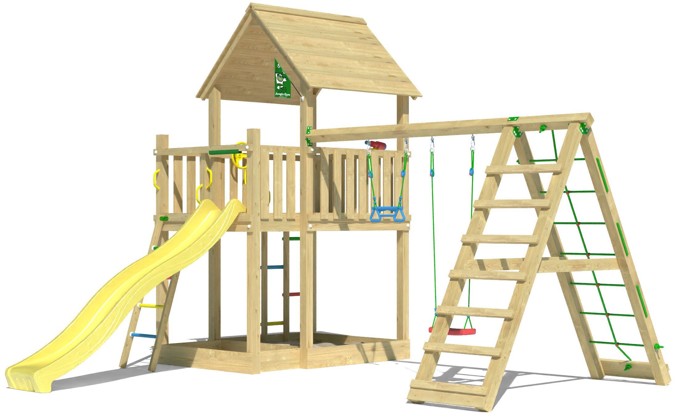 Jungle Gym Spielturm Majesty, Spielanlage mit Schaukel, Kletterbock und Rutsche mit Wasseranschluss
