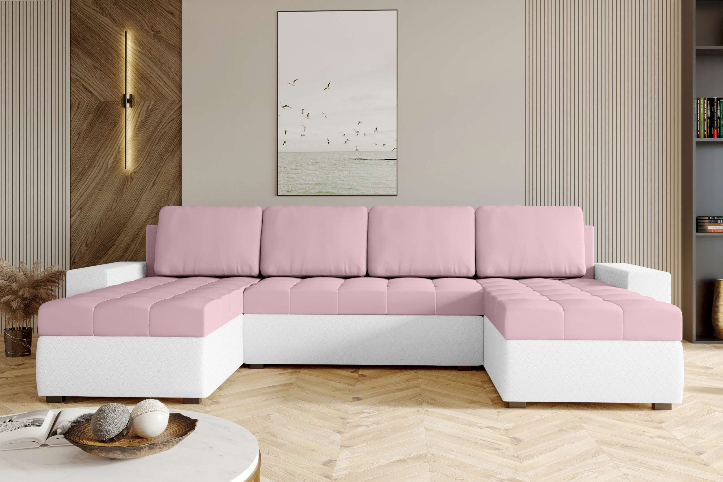 Stylefy Wohnlandschaft Amelia, U-Form, Sofa, mit Design mit Bettfunktion, Sitzkomfort, Bettkasten, Modern Eckcouch